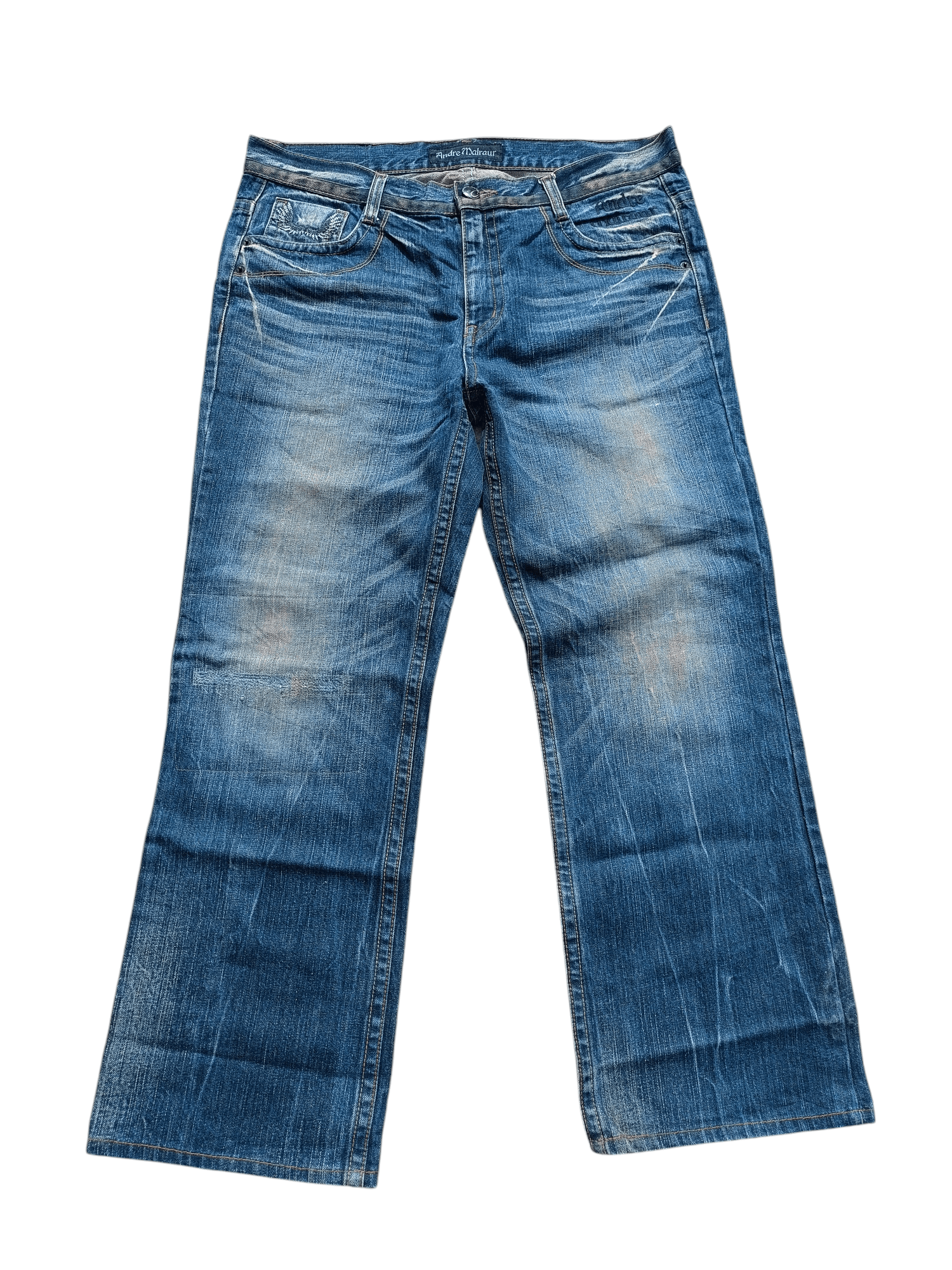 Designer RARE Andre Malraur Distressed Skull + Embroidery Angel Denim Size US 36 / EU 52 - 5 Thumbnail