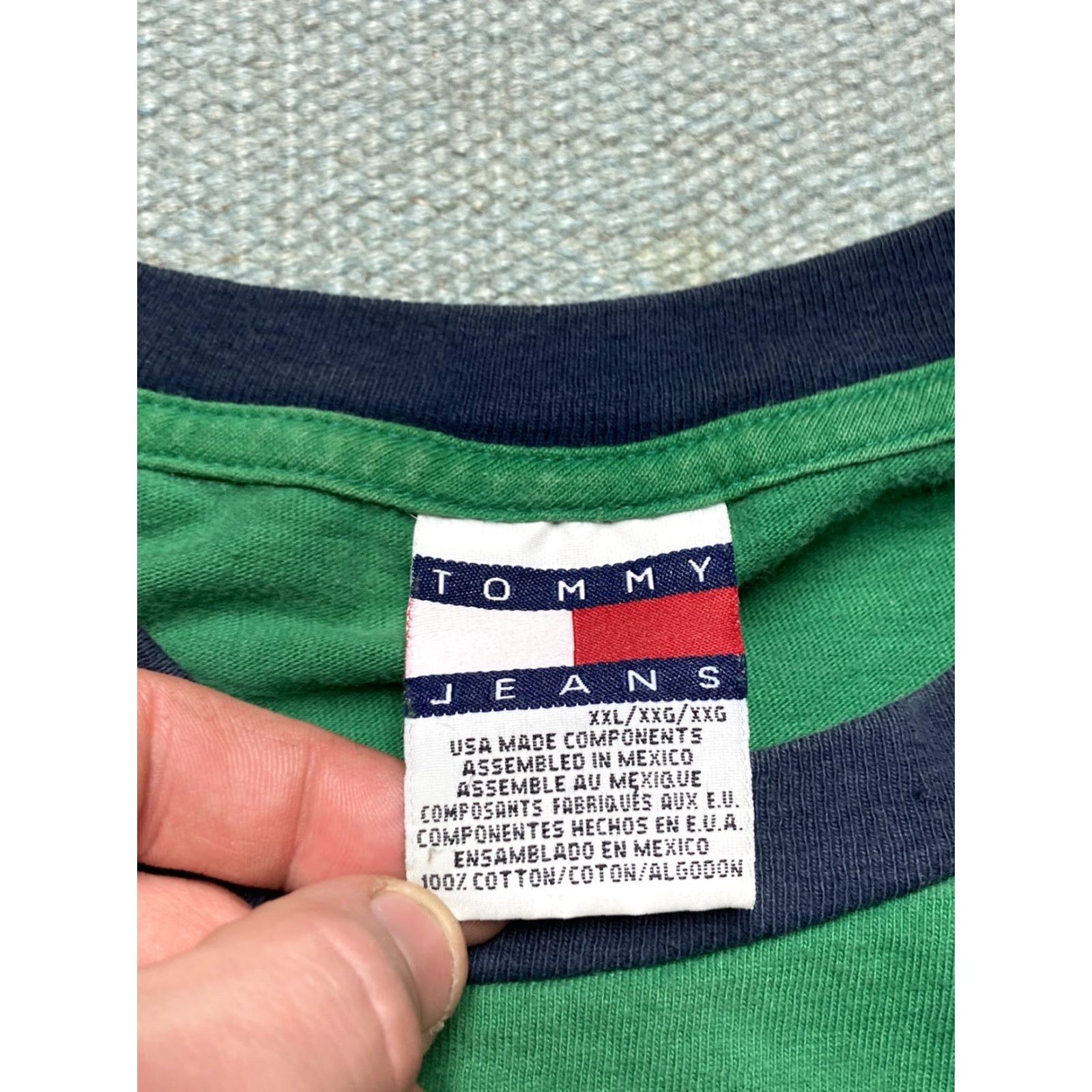 Tommy Hilfiger VINTAGE y2k ringer t shirt Tommy Hilfiger 100% cotton green Men’s XXL tshirt Tommy Jeans Shirt Mens Green 2XL Size US XXL / EU 58 / 5 - 7 Thumbnail