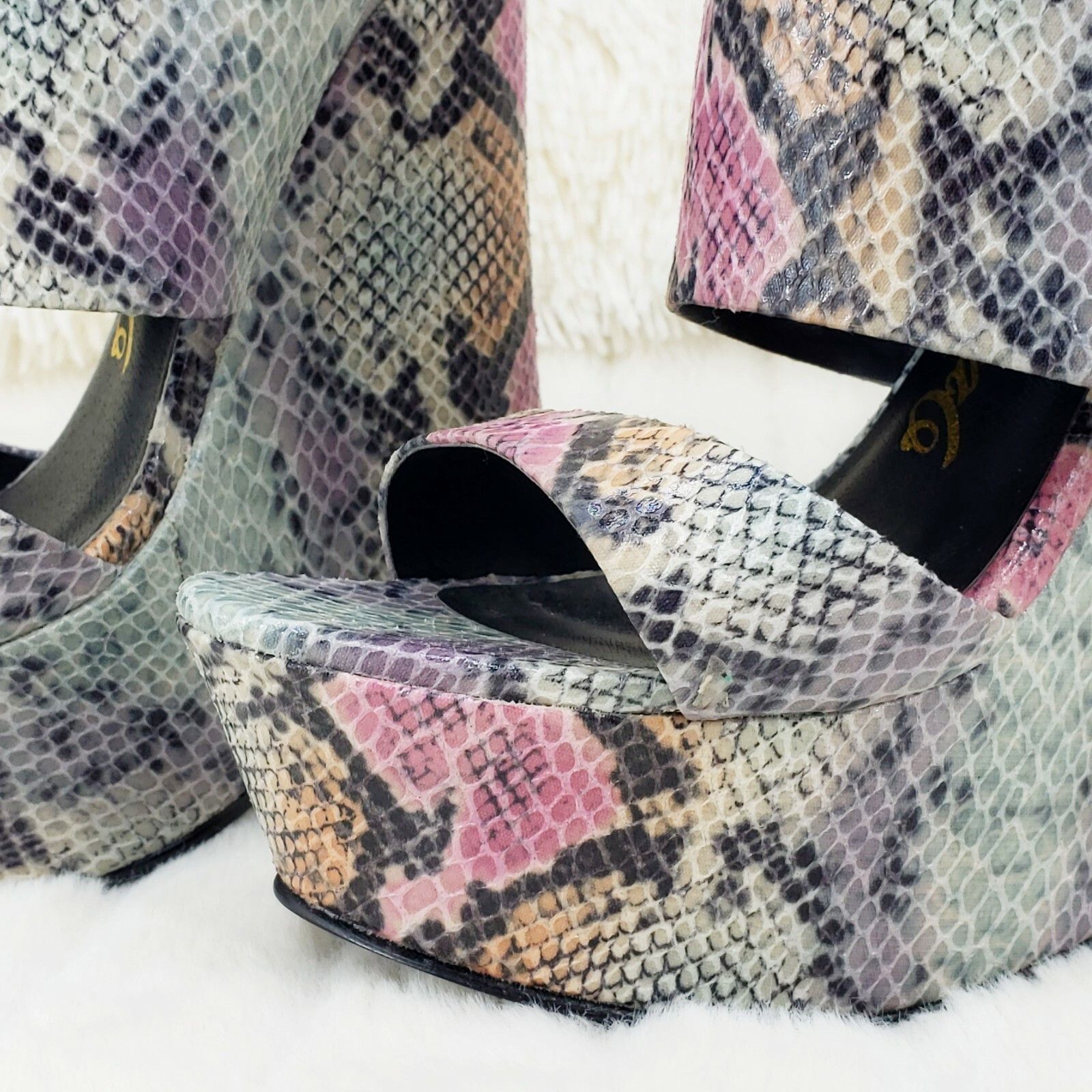 Nelly Bernal Pacs Gray Multi Snake Double Strap Slip On High