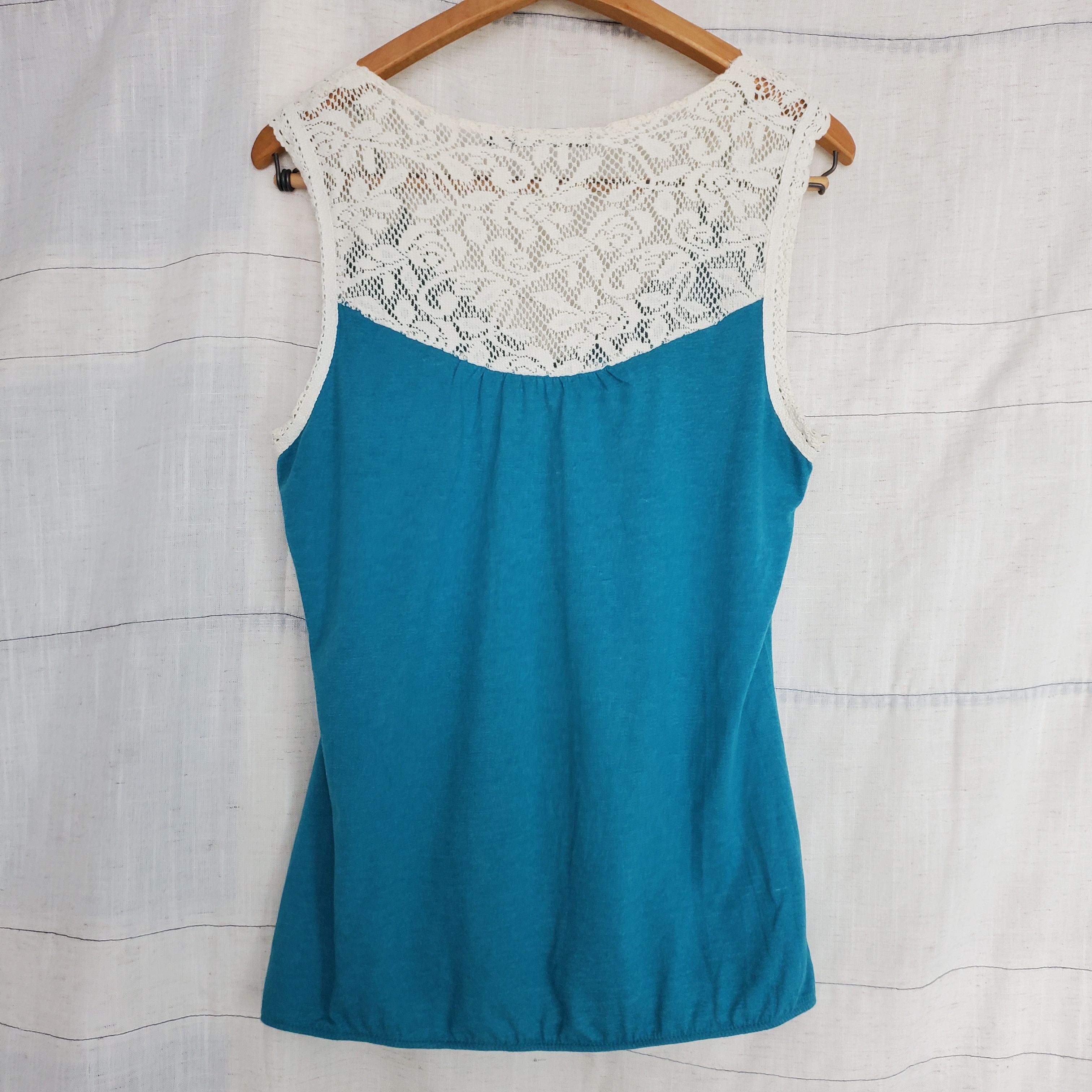 Prana PrAna Teal Lace Trim Sleeveless Top SZ:L Size L / US 10 / IT 46 - 2 Thumbnail