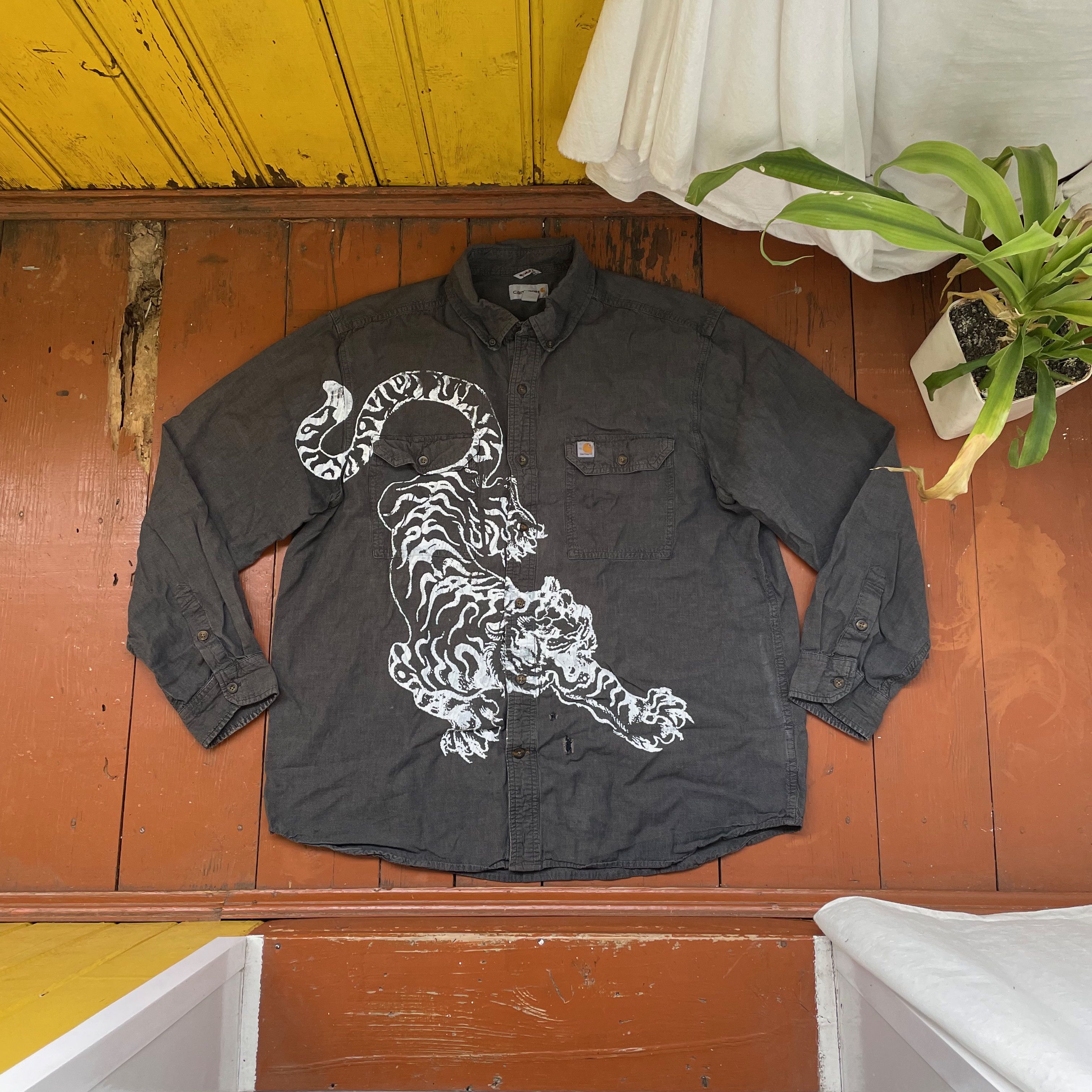 Carhartt Custom Carhartt shirt tiger animal print y2k opium faded Size US XL / EU 56 / 4 - 1 Thumbnail