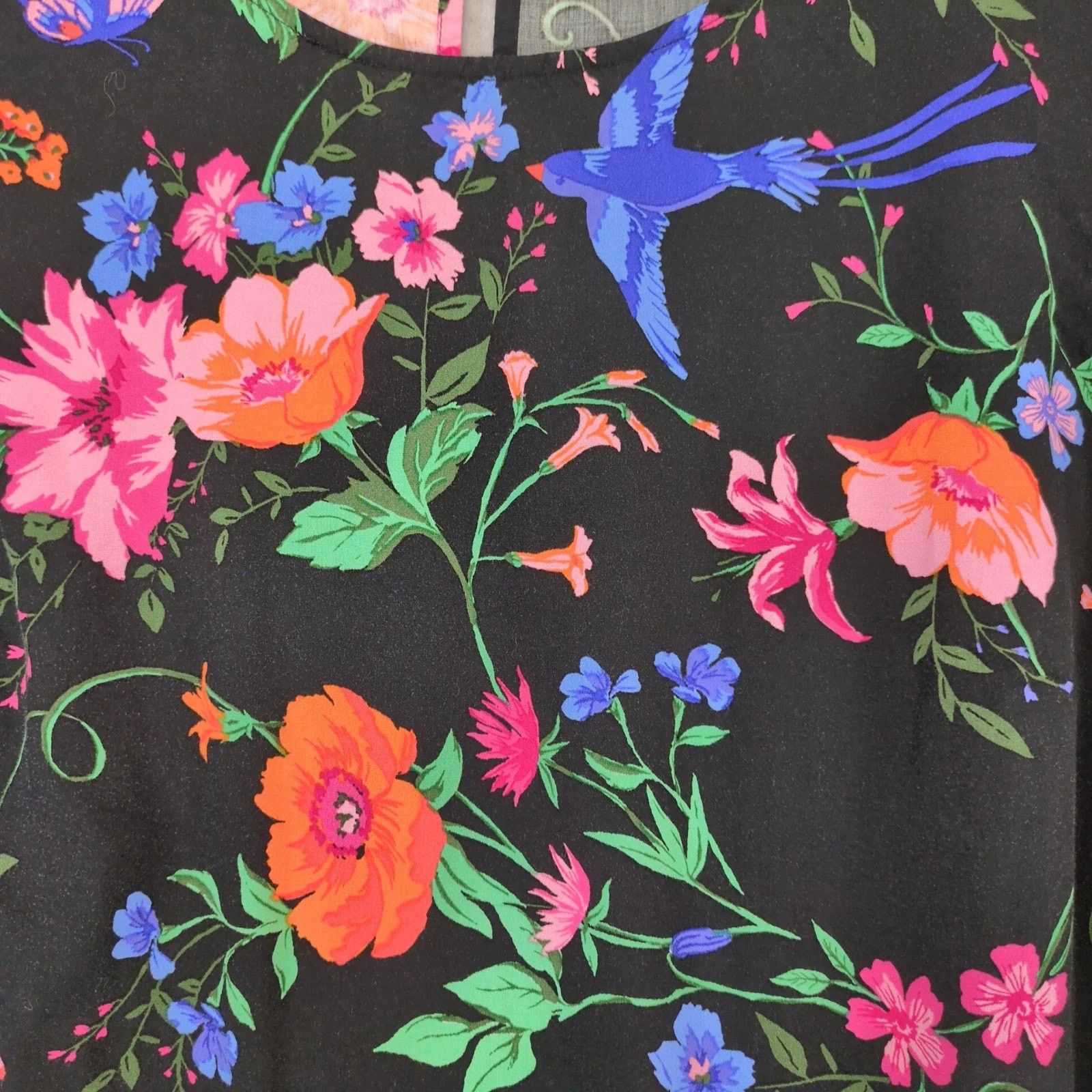 Old Navy Old Navy Black Floral Print Knee-Length Dress Sz L Flare Slv Size L / US 10 / IT 46 - 9 Thumbnail