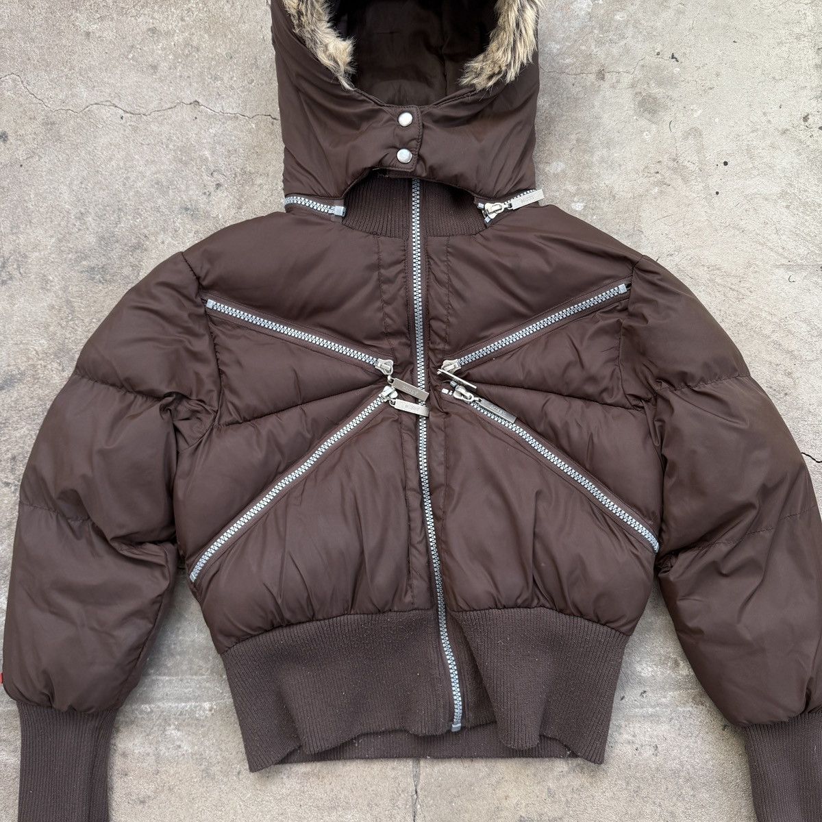 20471120 Missy Japanese Zip Brown Faux Fur Hooded Bomber Jacket Size L / US 10 / IT 46 - 3 Thumbnail