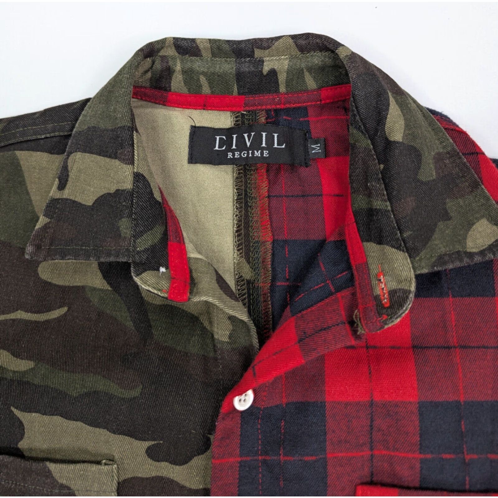 Vintage Civil Regime Shirt Men’s Medium The Rebel Tour Buffalo Plaid Camo Split Button Short Sleeve Shirt Size US M / EU 48-50 / 2 - 5 Thumbnail