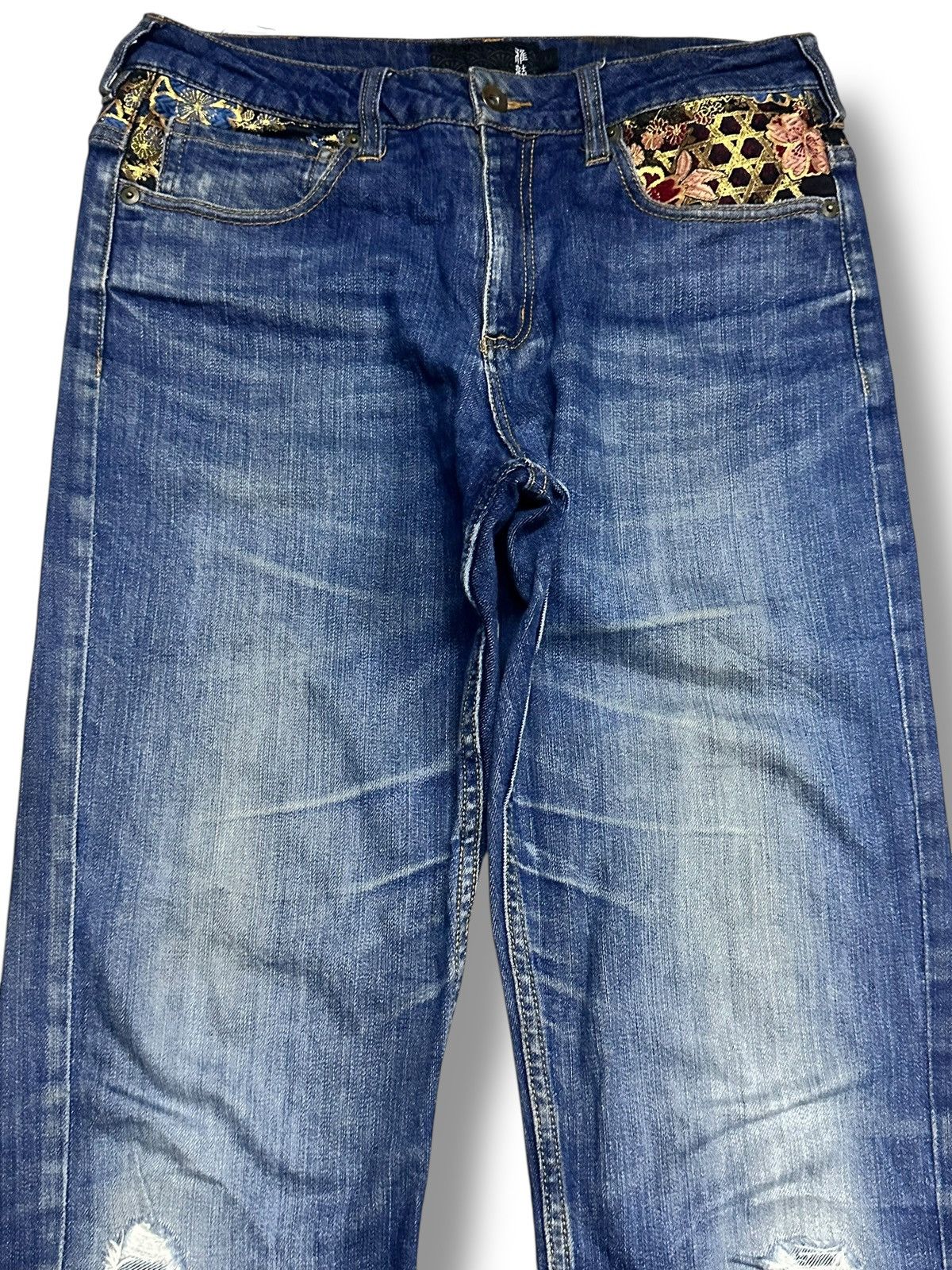 Japanese Brand Japan Straight Jeans With Neat Flower Stich and Faded Wash Size US 31 - 7 Thumbnail