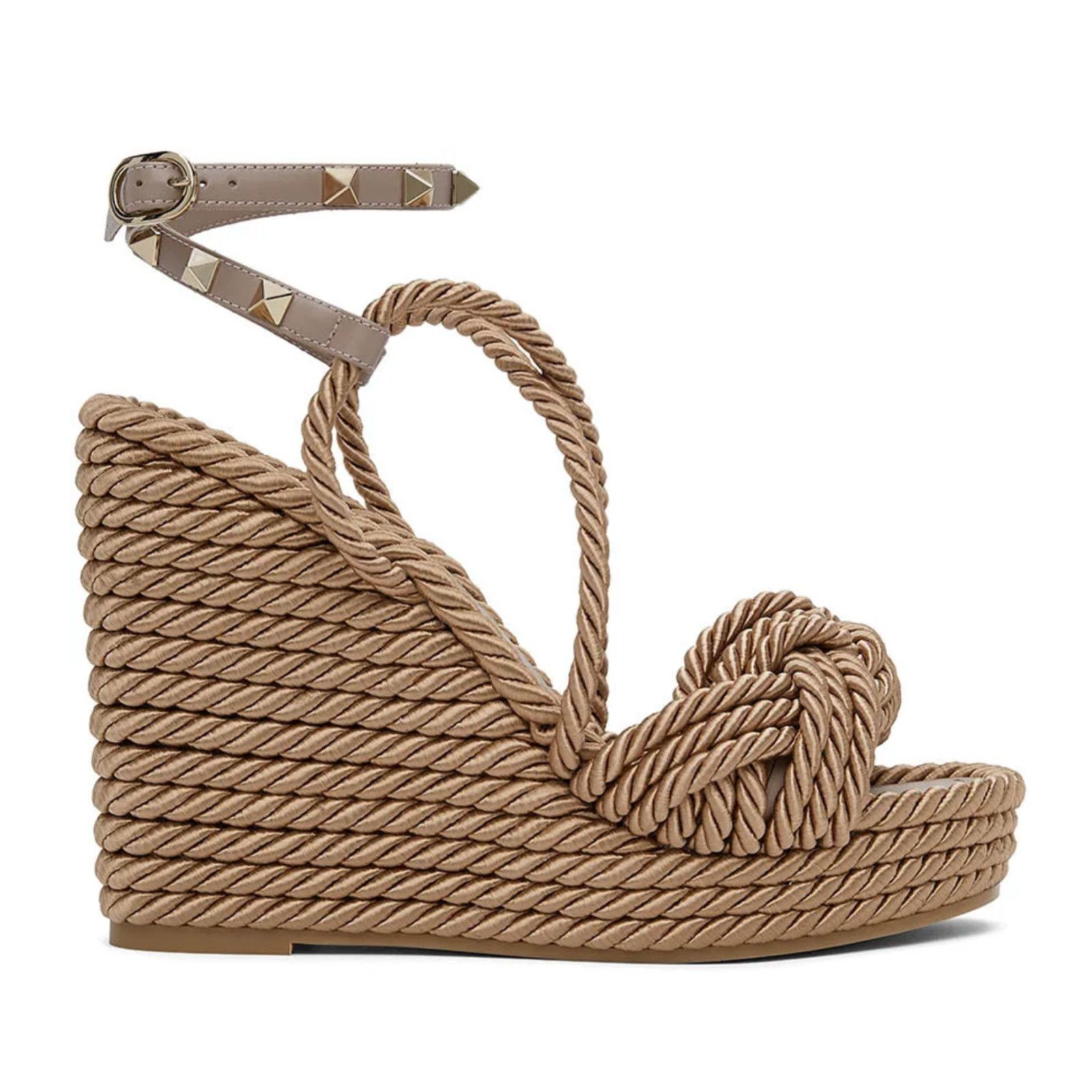 Valentino Rockstud Torchon Poudre Cord Wedge Ankle Strap Sandal 40 Size US 10 / IT 40 - 1 Thumbnail