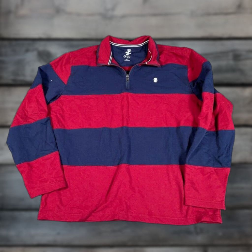 Izod VINTAGE IZOD Rugby Shirt Club 1/4 Zip Men’s Large Red Blue Stripe Polo 90s Preppy Mens Size US L / EU 52-54 / 3 - 1 Thumbnail