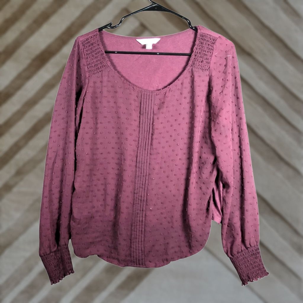 Lauren Conrad Lauren Conrad Blouse Womens Maroon Scoop Neck Lined Long Sleeve Modal Blend S Size S / US 4 / IT 40 - 1 Thumbnail