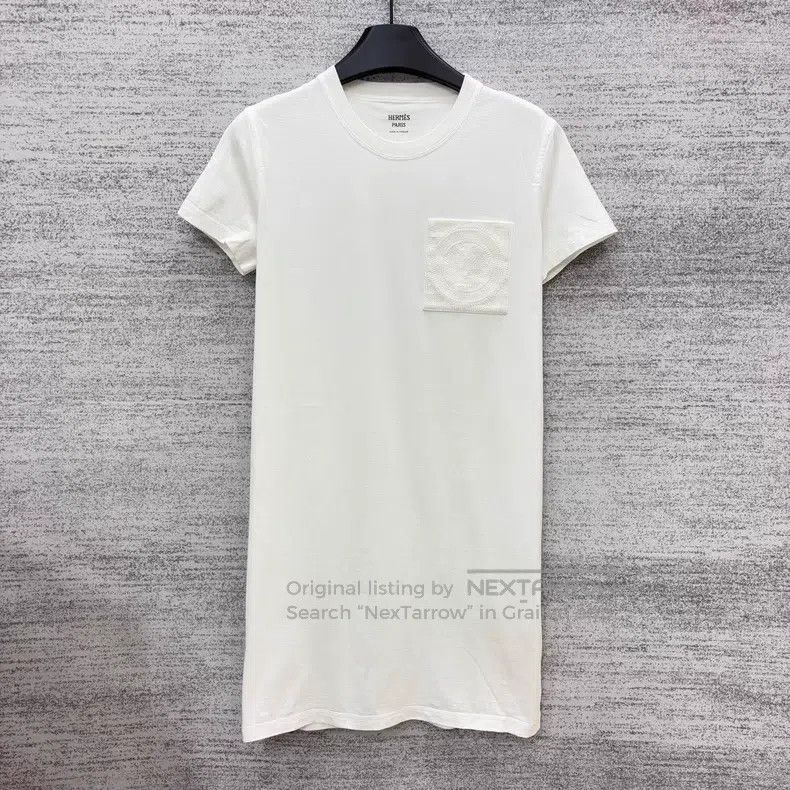 Hermes Hermes Embroidered Pocket Long White Short Sleeve Size XXS / US 00 / IT 34 - 1 Thumbnail