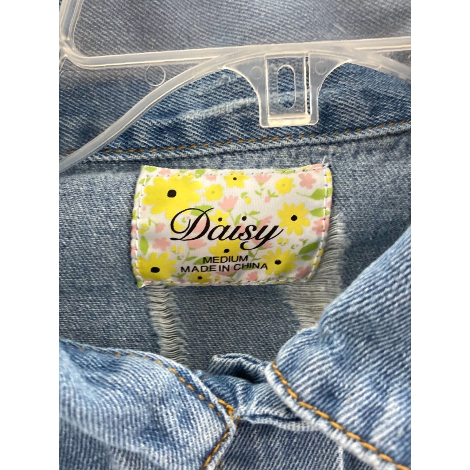 Denime Daisy Denim Jacket Womens Medium Distressed Cropped Blue Jean Jacket Size M / US 6-8 / IT 42-44 - 4 Thumbnail