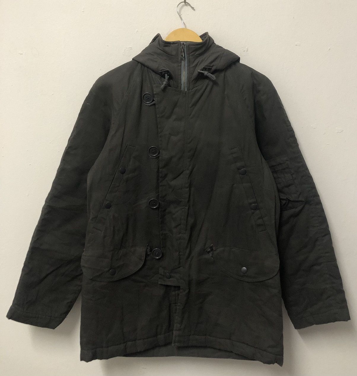 Boycott × Issey Miyake × Vintage Vintage Boycott Military Style Denim Light Jacket Hoodie Size US L / EU 52-54 / 3 - 1 Thumbnail