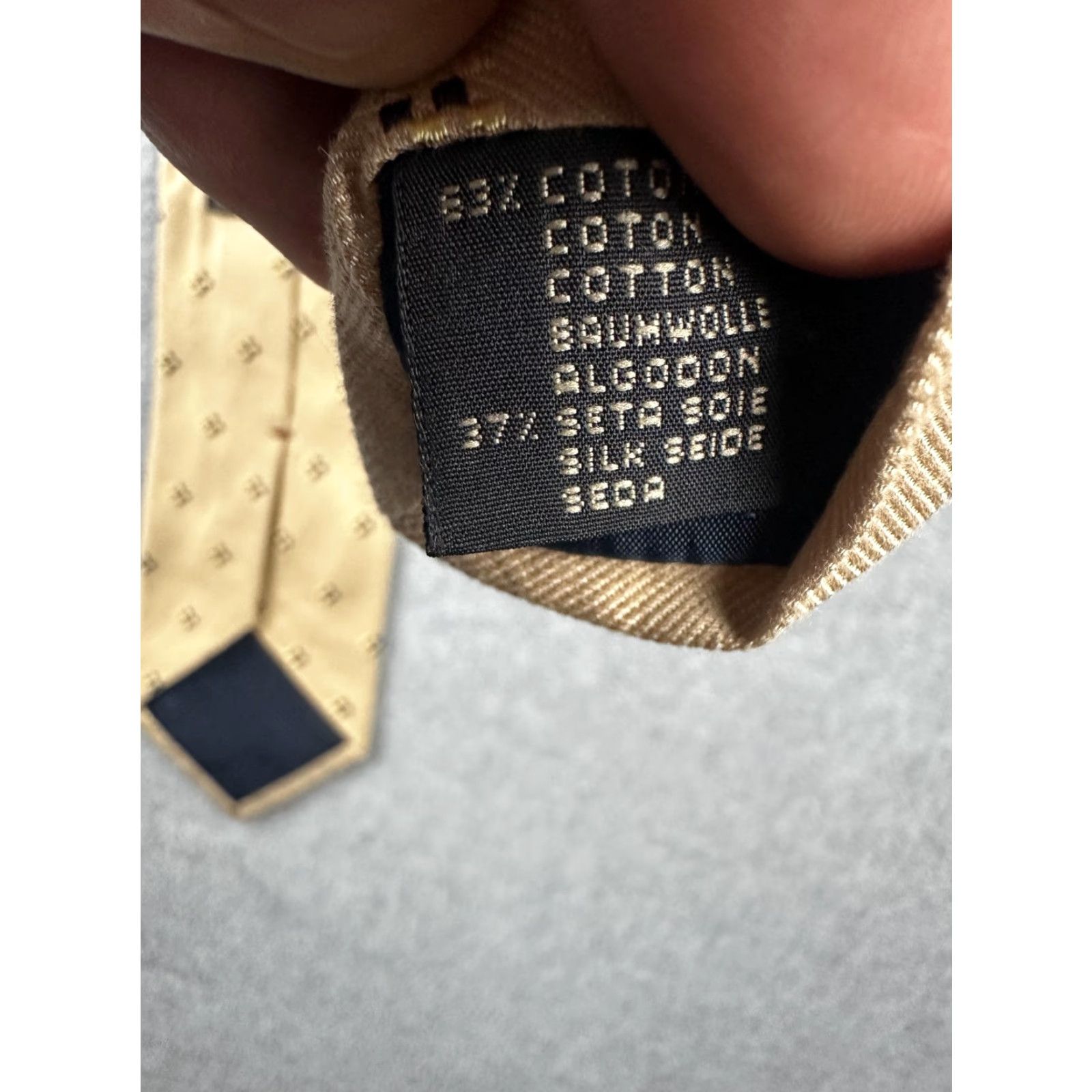 Ermenegildo Zegna VINTAGE Ermenegildo Zegna Tie Mens Tan Navy Micro Square Pattern Cotton Silk Made Italy Size ONE SIZE - 3 Thumbnail