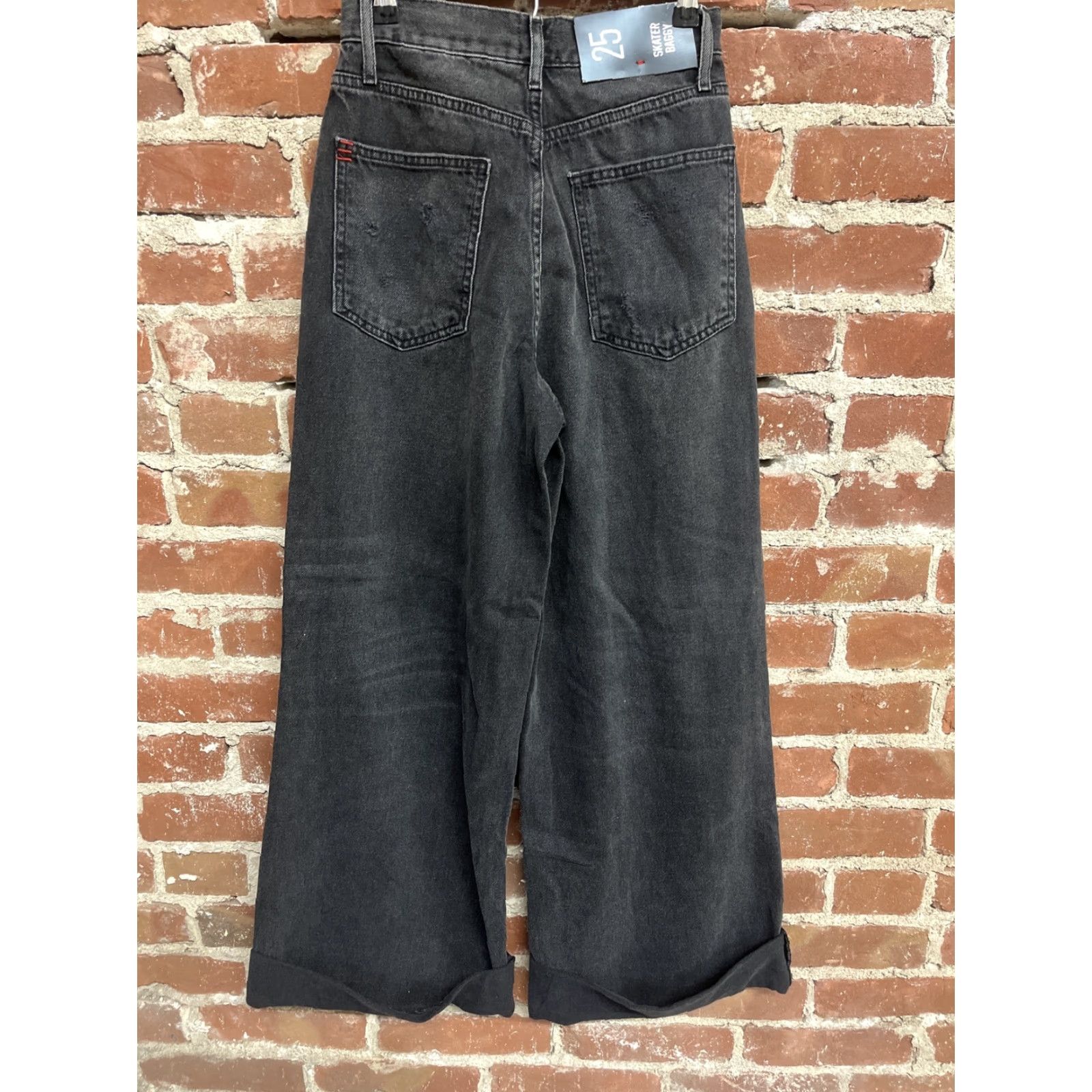 Bdg BDG Jeans Womens 25 Distressed Wide-Leg Baggy Stretch Denim Jeans Black 5-Pocket Relaxed Regular N ew Size 42" / US 20 - 2 Thumbnail