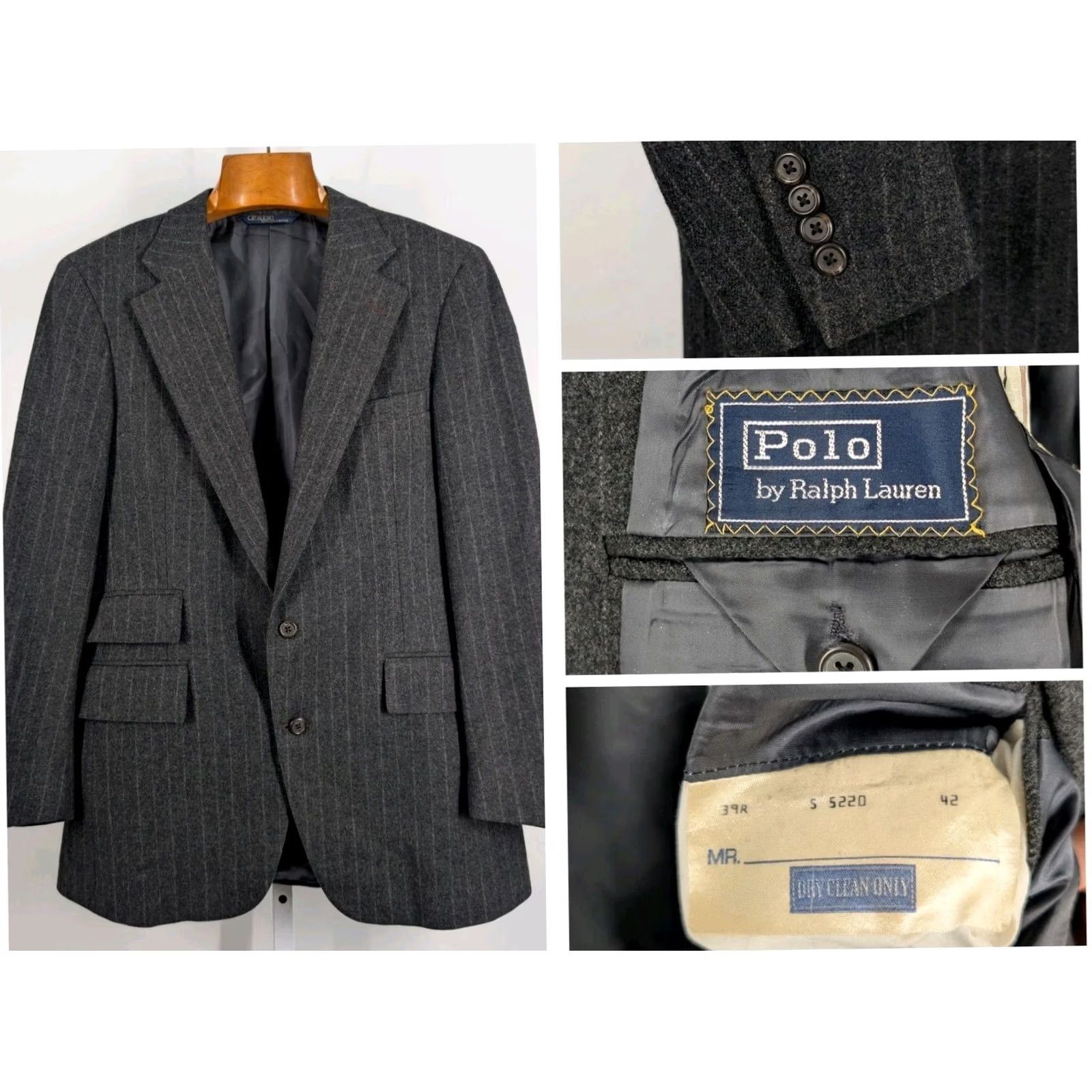 Ralph Lauren VINTAGE Polo Ralph Lauren Blazer Jacket Wool Tweed Pinstripe 39R Gray Charcoal Men Regular 80s 90s USA Unionmade Size US L / EU 52-54 / 3 - 2 Thumbnail