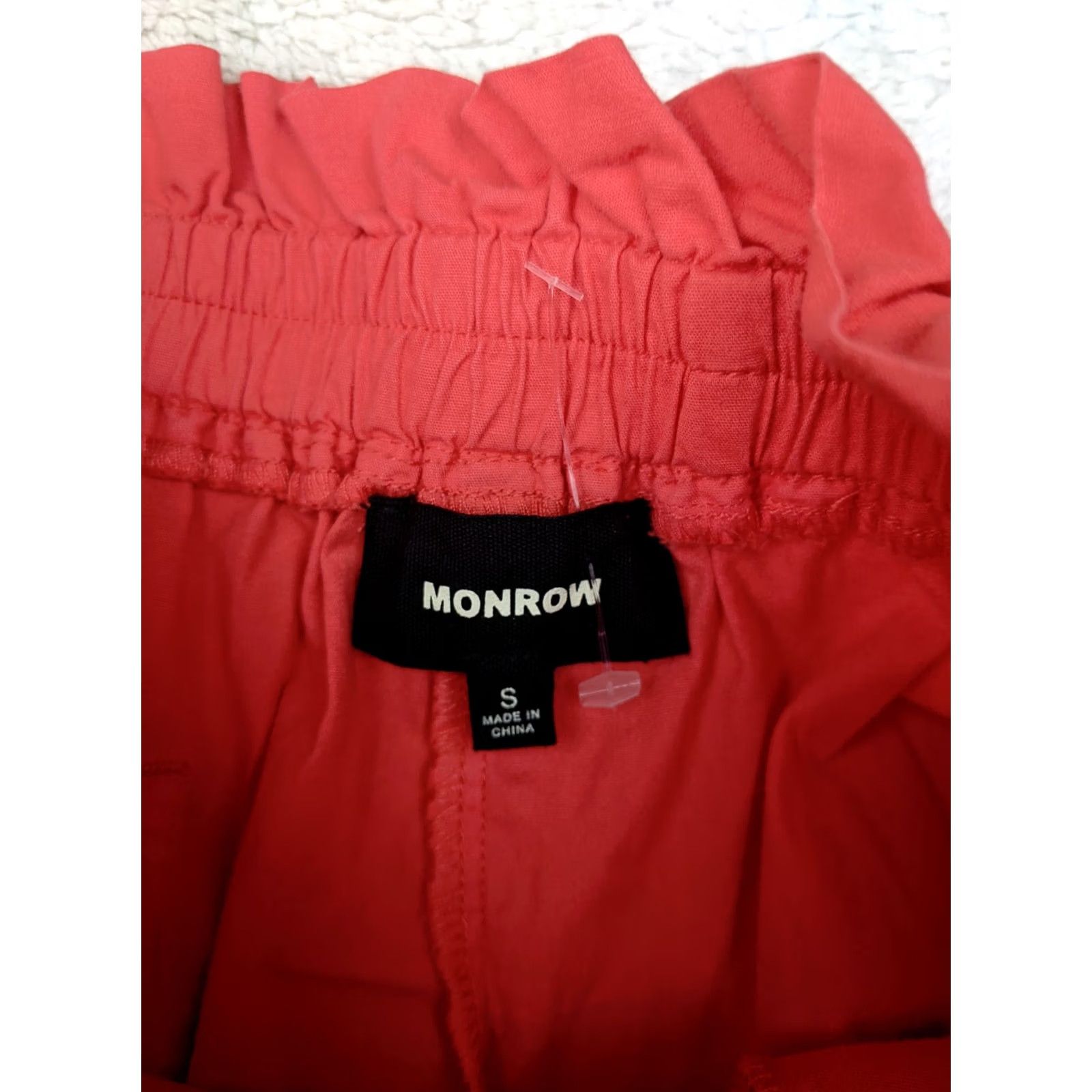 MONROW Monrow Poplin Paperbag Shorts Womens S Coral Red Pink Elastic Waist High Rise Size 26" / US 2 / IT 38 - 2 Thumbnail