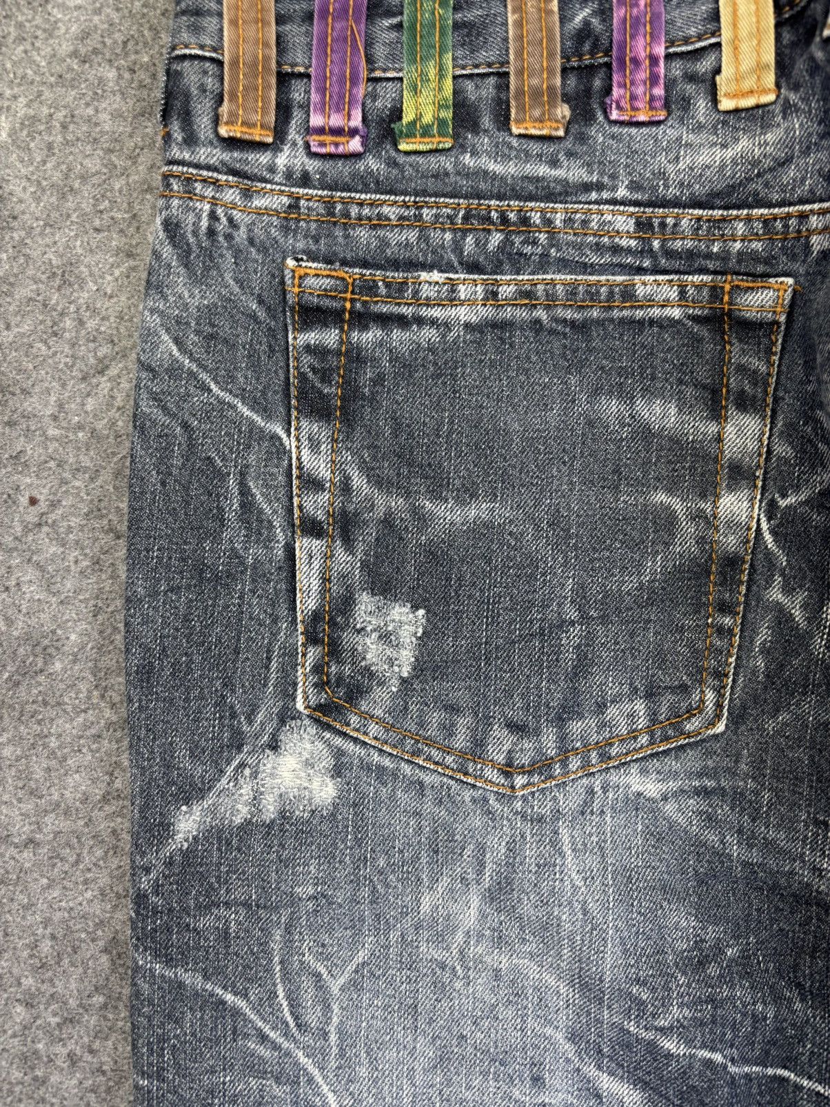 Japanese Brand 🔥DOUBLE WAIST🔥NYLAUS JEANS Thunder Fades Punk Denim F894 Size US 31 - 10 Thumbnail