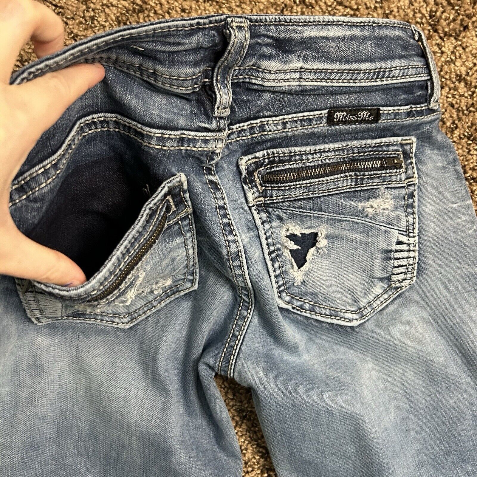 Miss Me Miss Me Ankle Skinny Low Rise Jeans Distressed Sz 27 Size 27" / US 4 / IT 40 - 11 Thumbnail