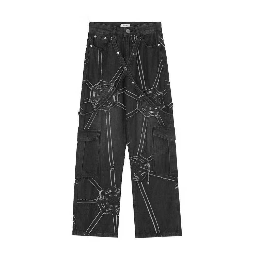 image of Vintage Spider Web Denim Straight Trousers, Men's (Size 32)