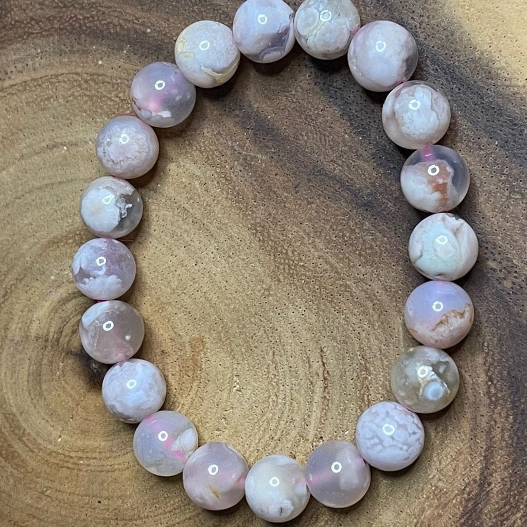 Other Pink green Flower Agate stretch beaded bracelet 7” crystal healing beads 8mm ONE NEW Size ONE SIZE - 1 Thumbnail