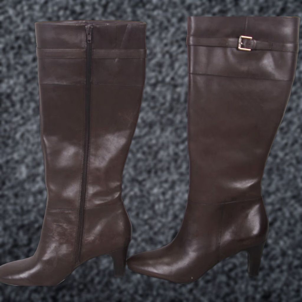 Ralph Lauren VINTAGE Lauren Ralph Lauren Suise Knee High Boots NWT Dark Brown Leather Buckle Zip 9.5 Womens Boots Size US 10 / IT 40 - 1 Preview