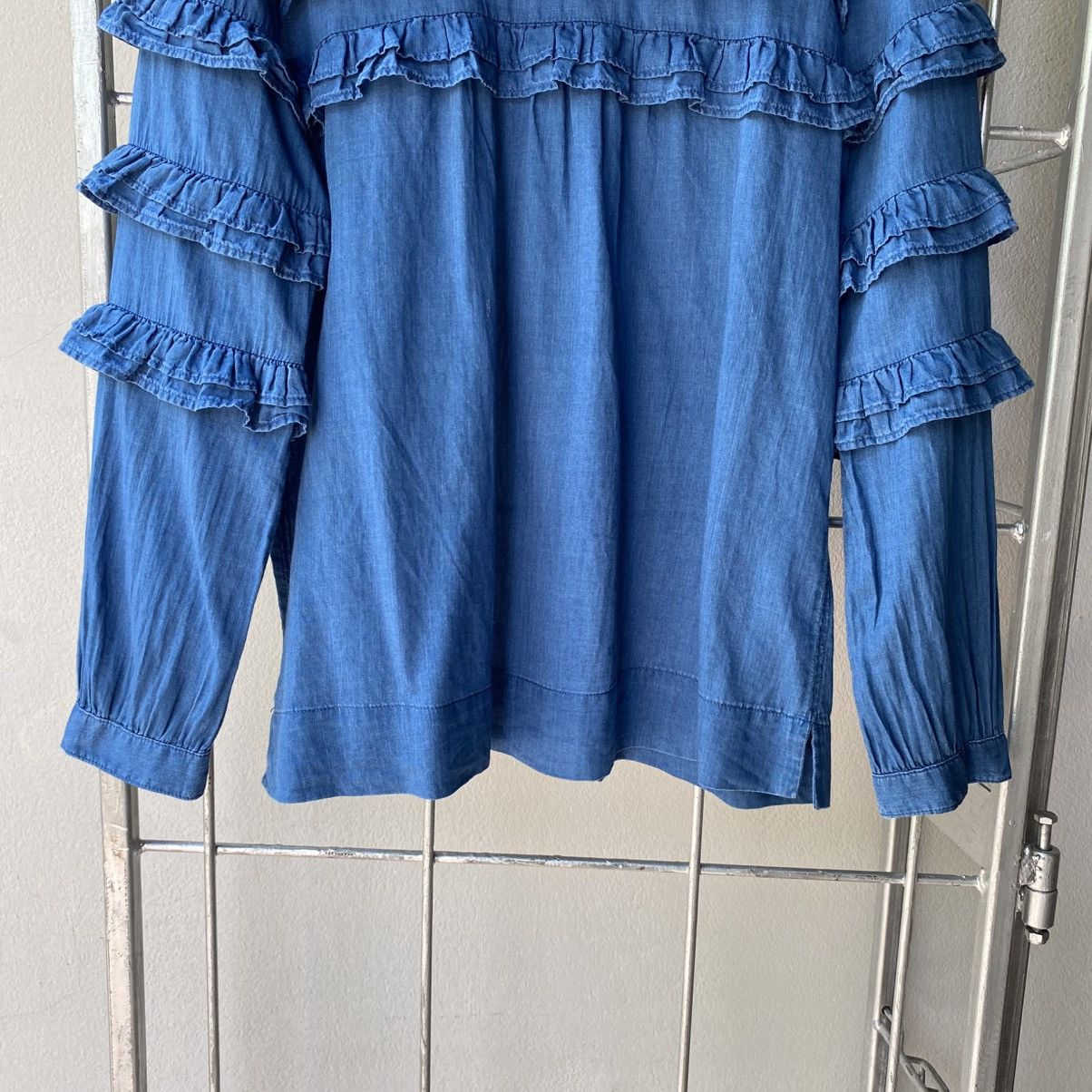 J.Crew J.CREW Blue Ruffled Long-Sleeve Blouse Size XS / US 0-2 / IT 36-38 - 17 Thumbnail