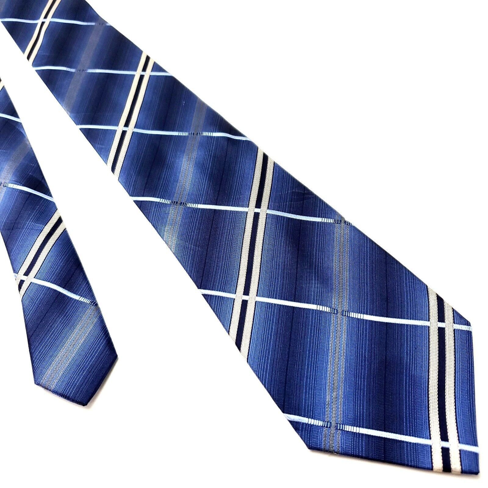 Van Heusen Van Heusen Blue Silk Tie Woven Gingham Plaid Stain Resistant Size ONE SIZE - 1 Thumbnail