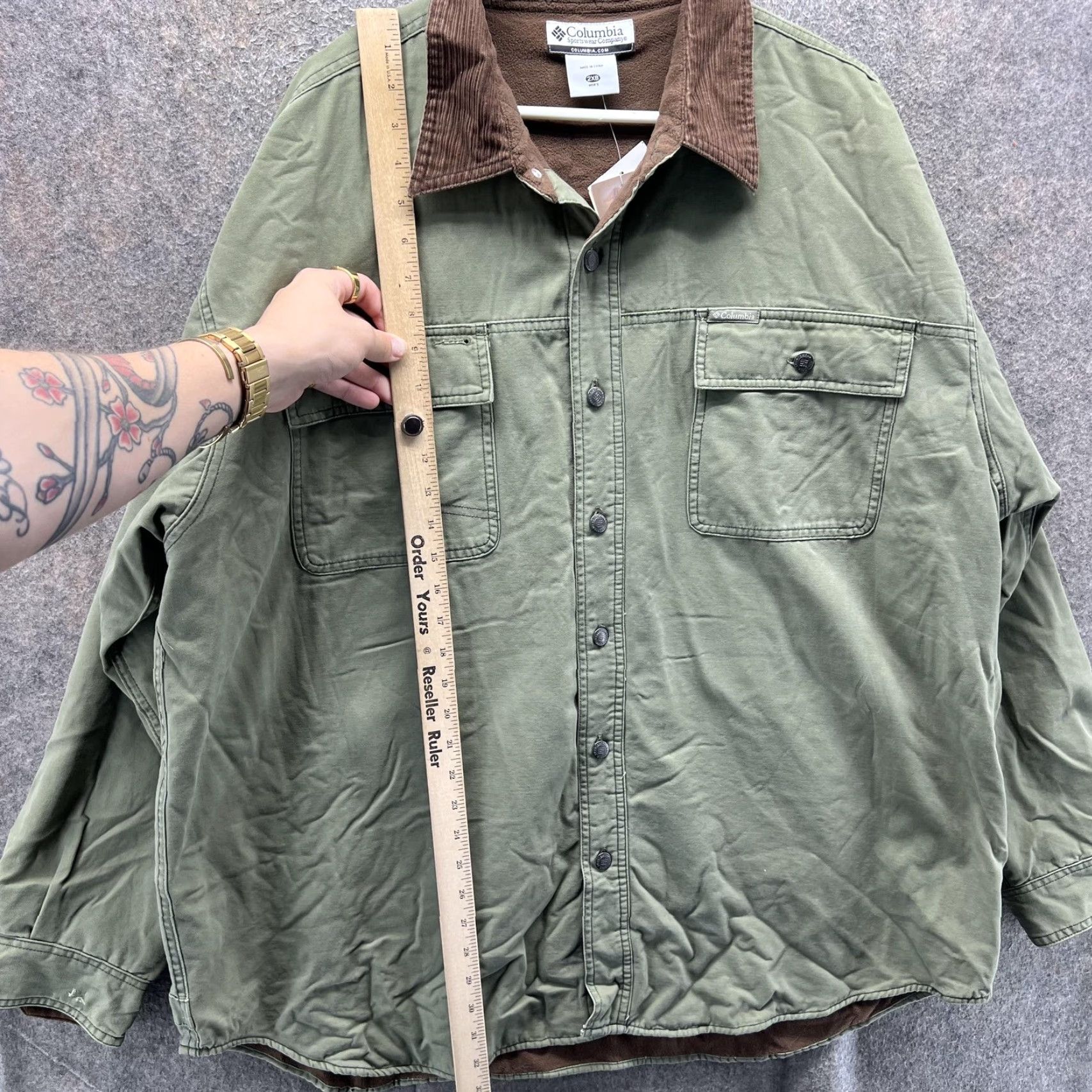 Vintage Columbia Jacket Mens 2XB Green ROC III Lined Shirt Jac Fleece Canvas Outdoor Size US XXL / EU 58 / 5 - 6 Thumbnail