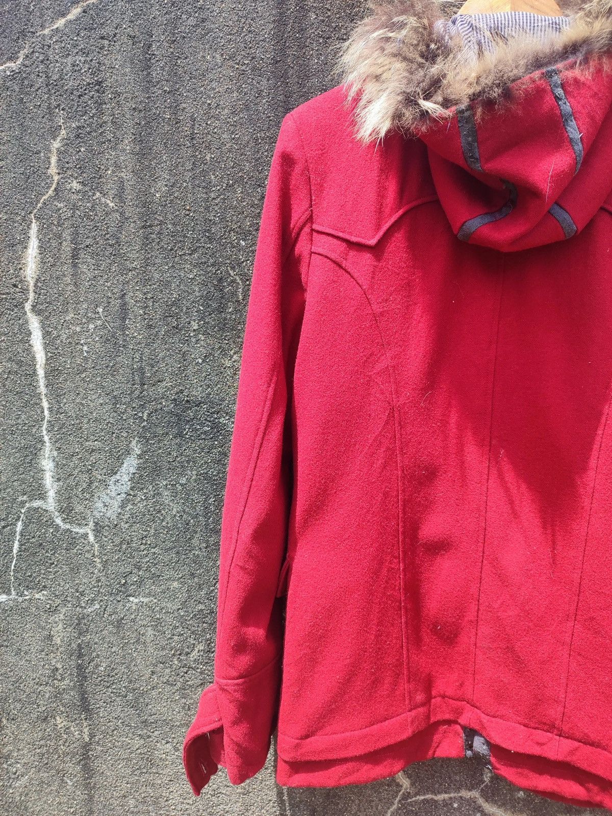 Designer PPFM Red Wool-Blend Toggle Jacket with Fur Hood - Size L Size US M / EU 48-50 / 2 - 8 Thumbnail
