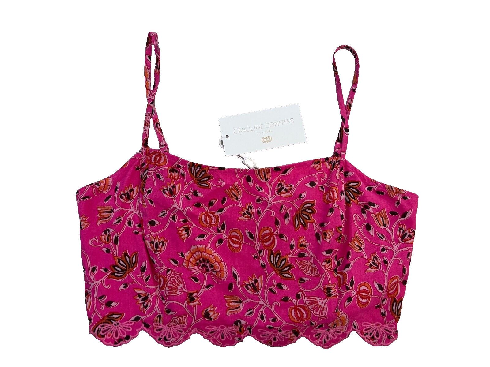 CAROLINE CONSTAS Caroline Constas Floral Crop Ruched Scalloped Tank Pink Size ONE SIZE - 1 Thumbnail