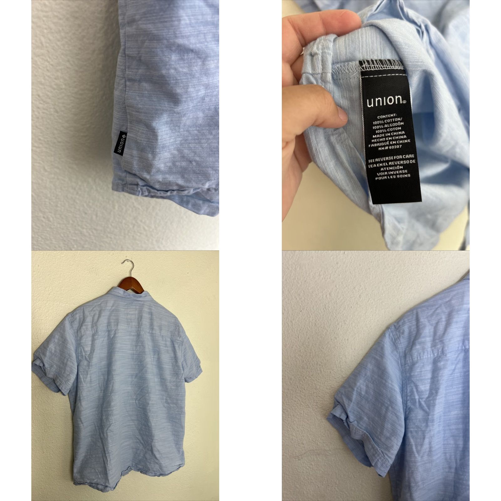 Union LA Union Short Sleeve Button-Up Shirt Mens XXL Light Blue Cotton Size US XXL / EU 58 / 5 - 8 Thumbnail