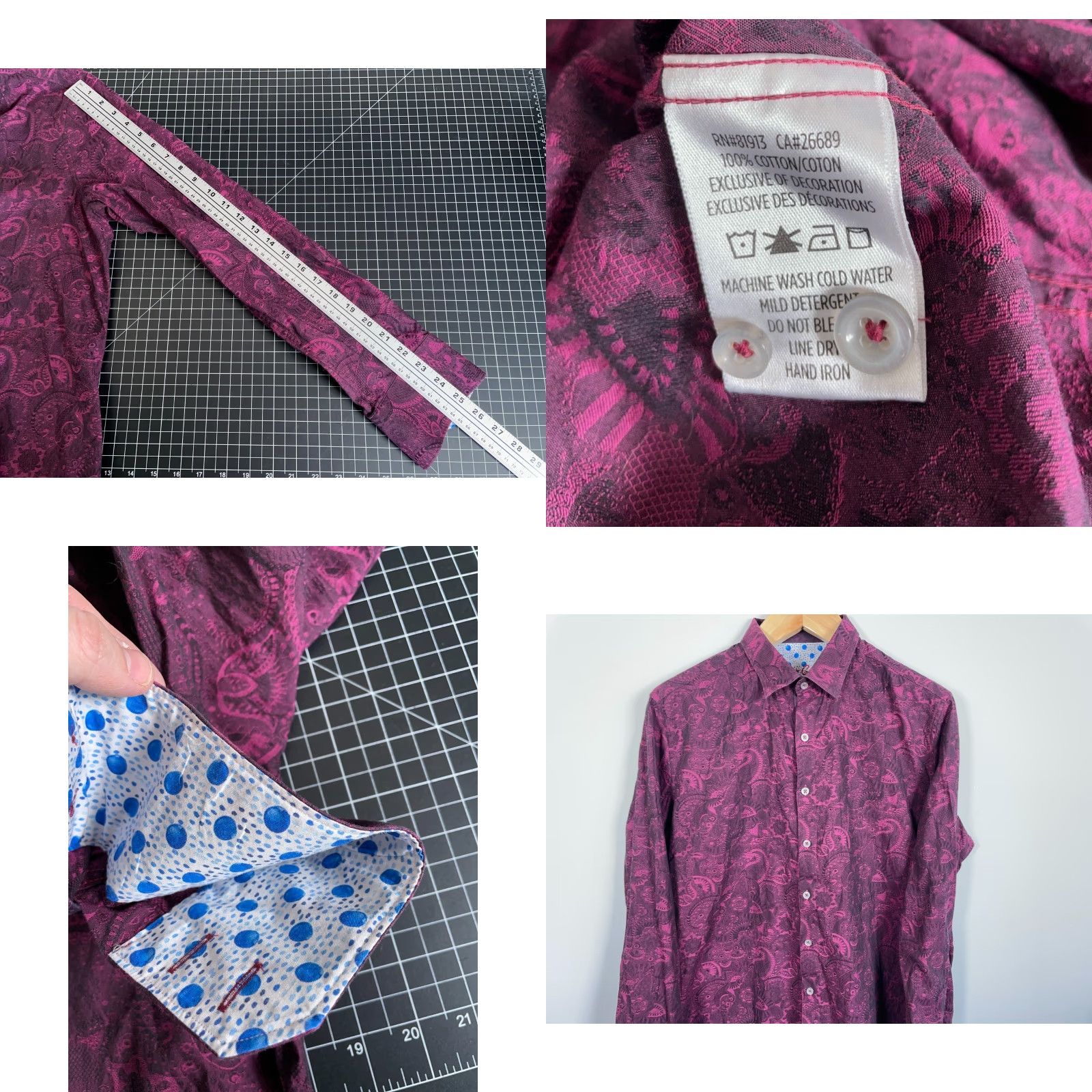 Robert Graham Robert Graham Paisley Pattern Shirt Men's XL Purple Pink Cotton Dot Flip Cuff Shirt Size US XL / EU 56 / 4 - 8 Thumbnail