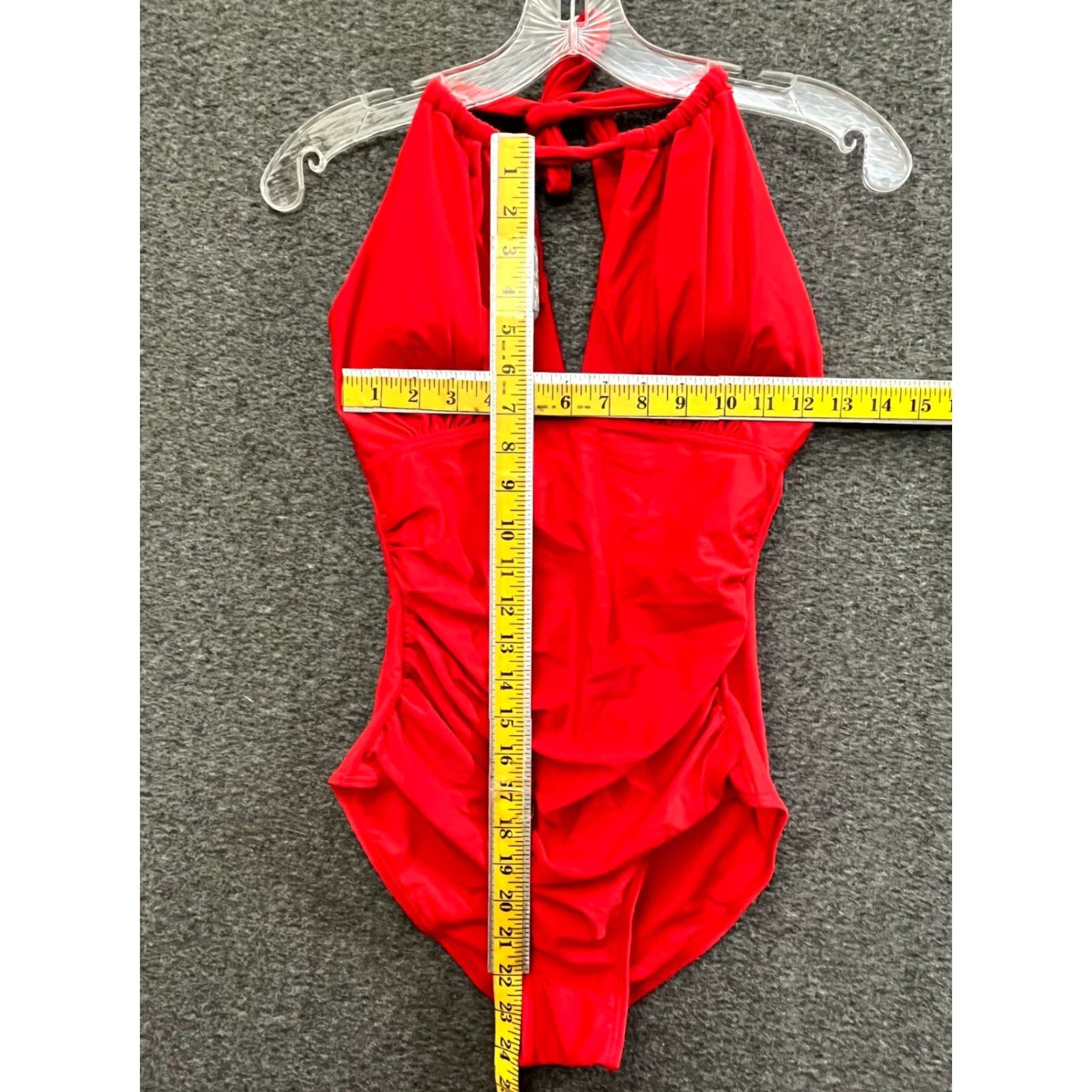 Vintage Red Halter Neck Women's Ruching One Piece Swimsuit Size S Size ONE SIZE - 4 Thumbnail