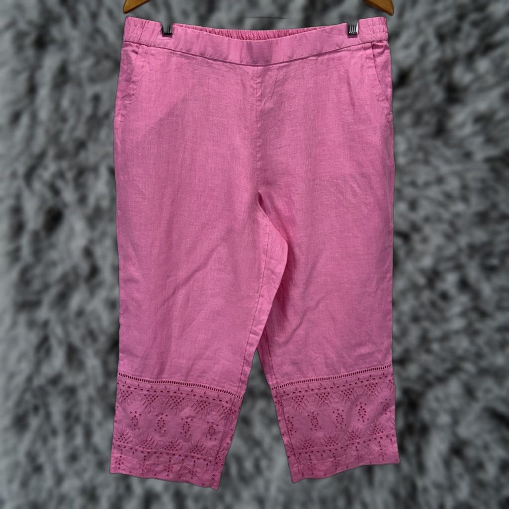 Charter Club Charter Club Luxury Linen Capri Pants Sz Large Women’s Pink Pull On Eyelet Trim Size 36" / US 14 / IT 50 - 1 Thumbnail