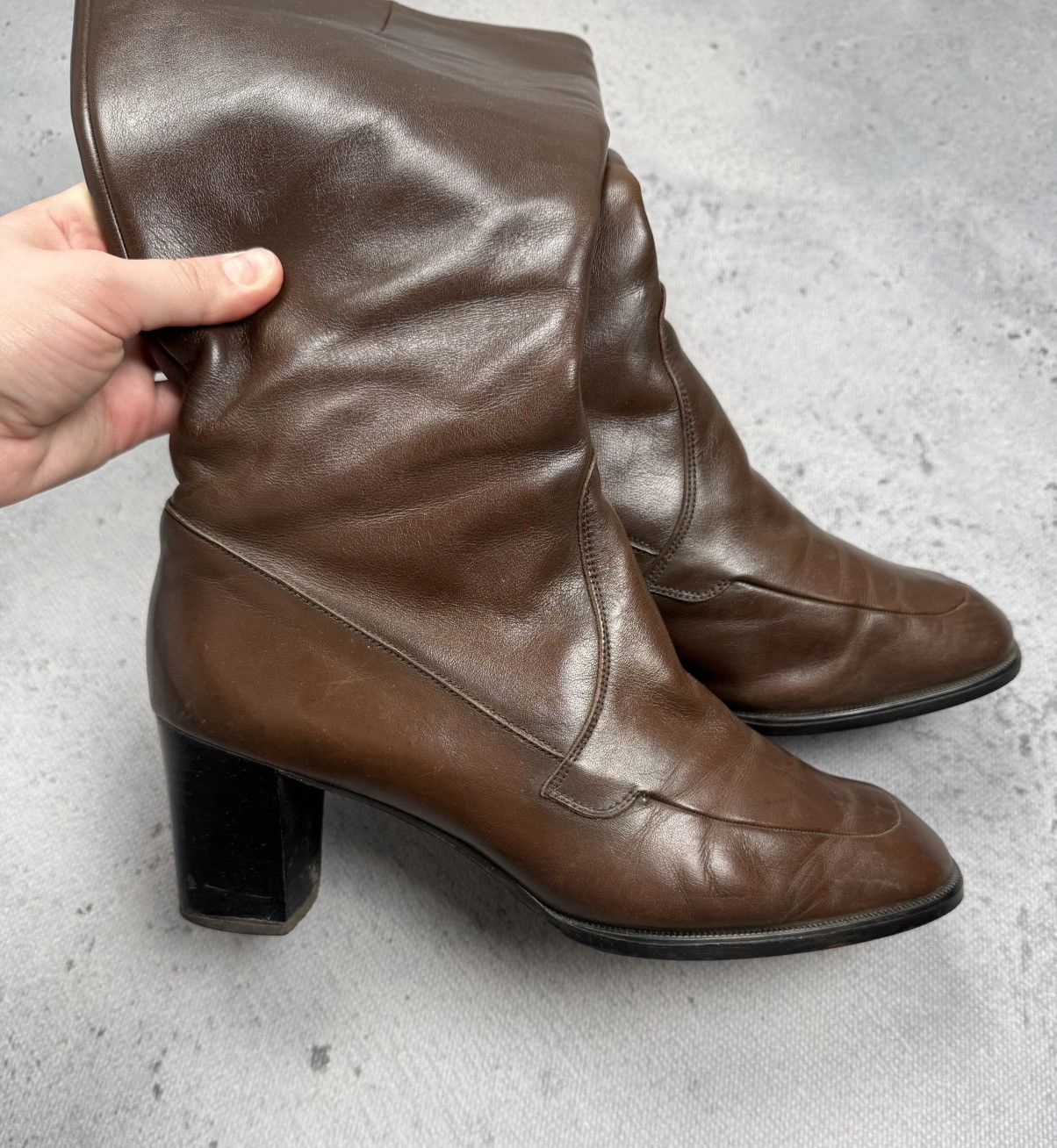 Bally Vintage Bally Brown Leather Knee High Boots Square Toe 70s Size US 6 / IT 36 - 9 Thumbnail