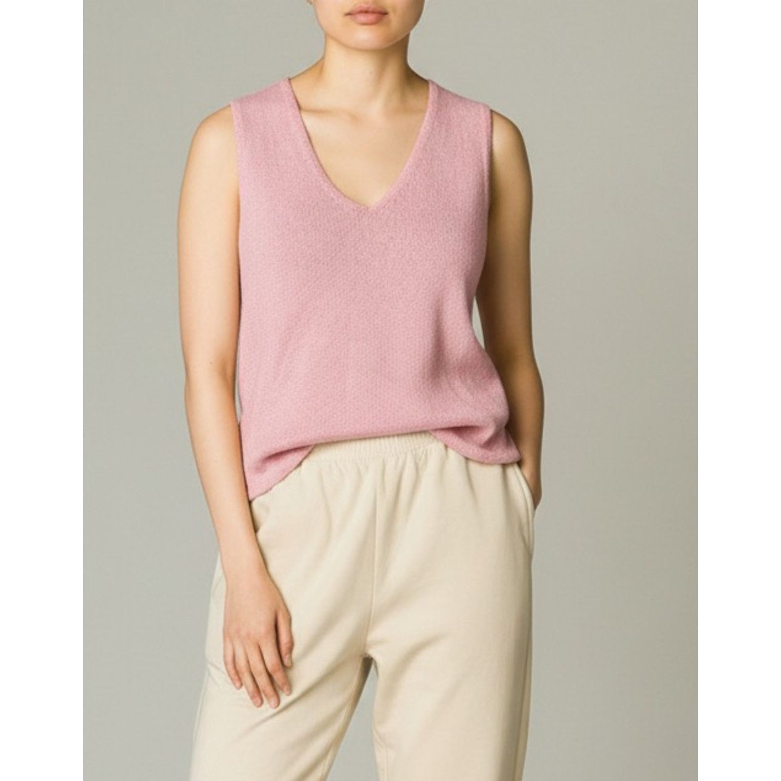 Eileen Fisher EILEEN FISHER Pink Silk/Nylon Knit V Neck Tank Top Size PM Size L / US 10 / IT 46 - 1 Thumbnail