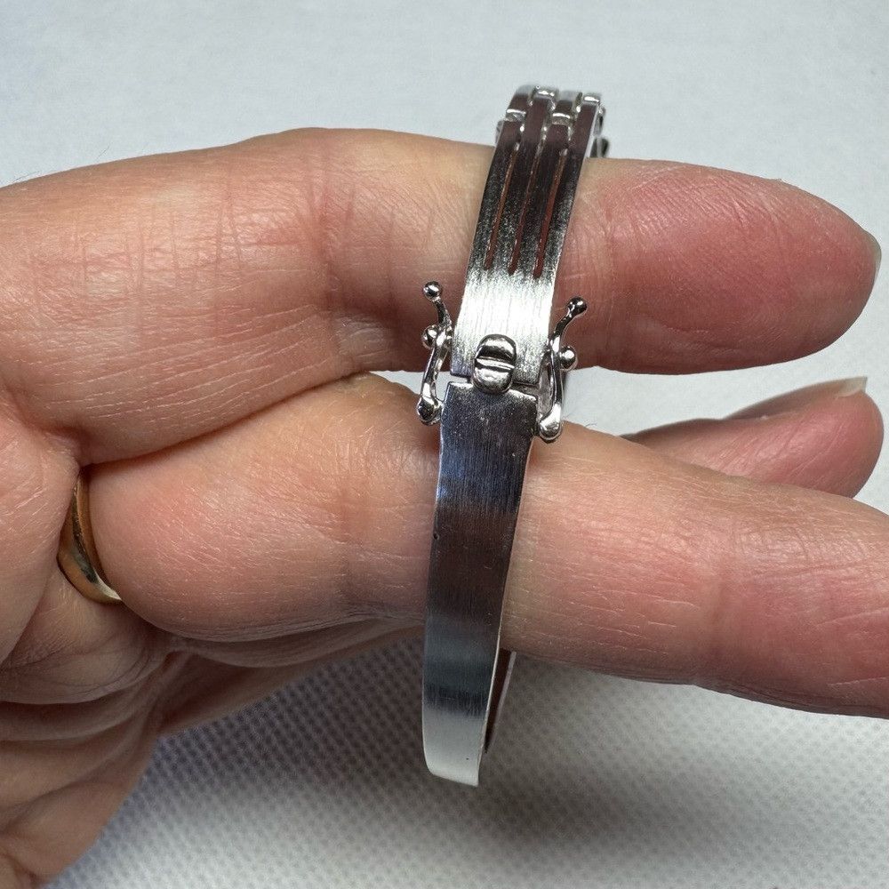 Other 925 Sterling Silver 3 Row Cubic Zirconia Bangle Bracelet Size ONE SIZE - 7 Thumbnail