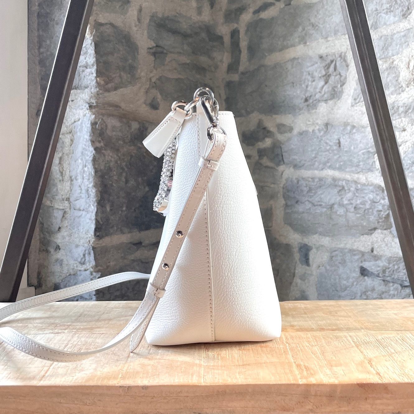 Jimmy Choo Jimmy Choo Ivory Leather Crystal Madeline Bucket Bag Size ONE SIZE - 3 Thumbnail