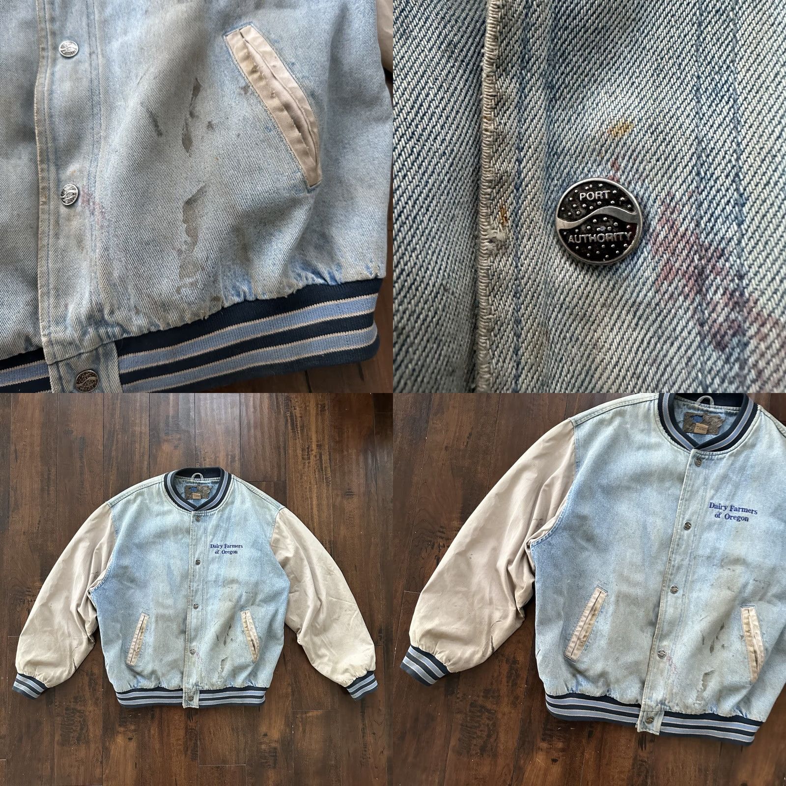 Port & Company VINTAGE Port & Company Oregon 90s Denim Varsity Jacket Bomber Racing Cotton Blue XL Men Size US XL / EU 56 / 4 - 8 Thumbnail