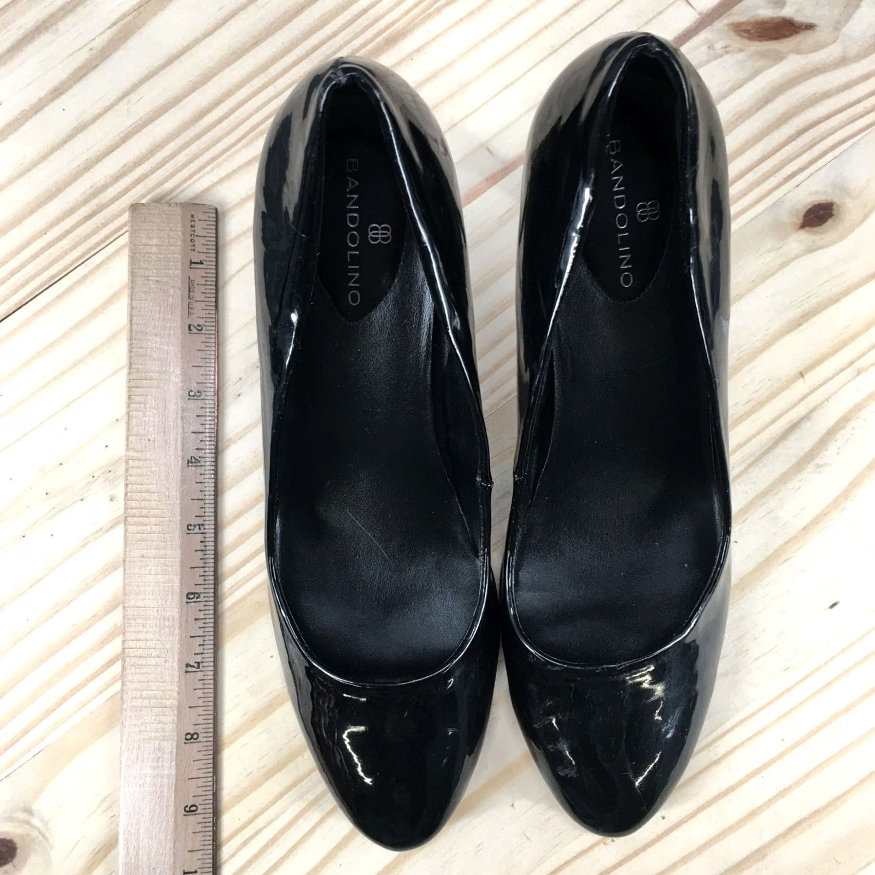 Vintage Bandolino Heels Womens 8.5 M Dress Pump Stiletto Black Patent Leather Closed Toe Size M / US 6-8 / IT 42-44 - 7 Thumbnail