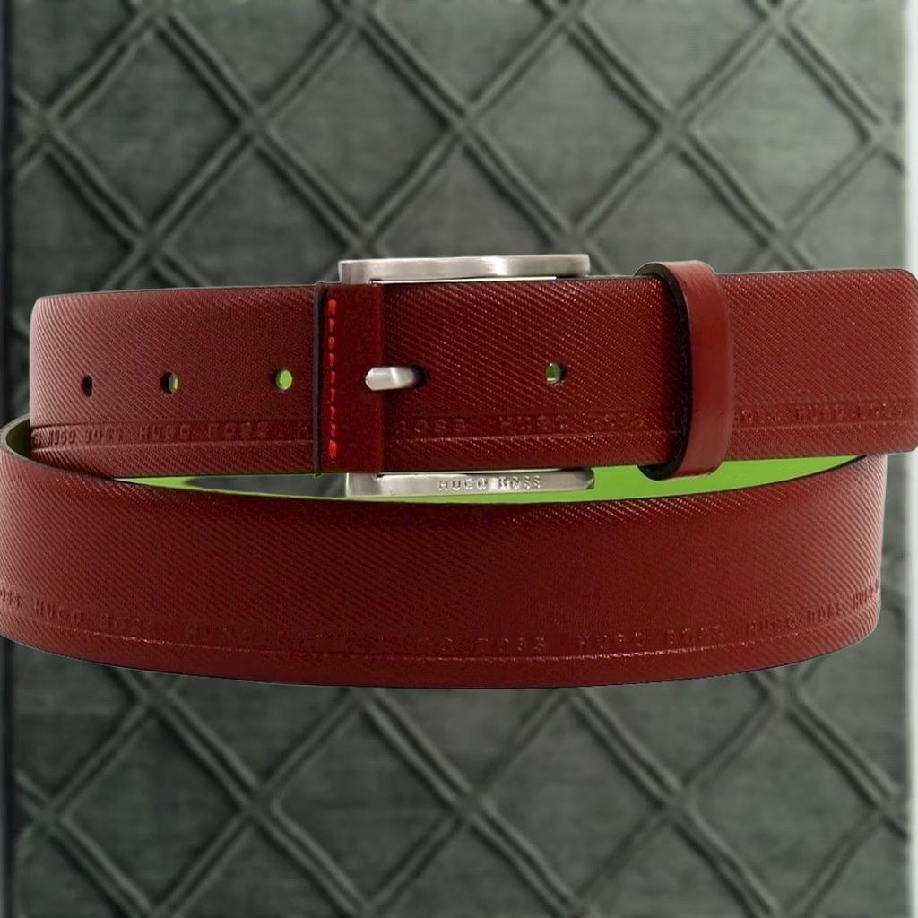 Hugo Boss Hugo Boss Men's Tymos Belt Sz: 30 Medium Red Leather Embossed Logo Size 30 - 1 Thumbnail