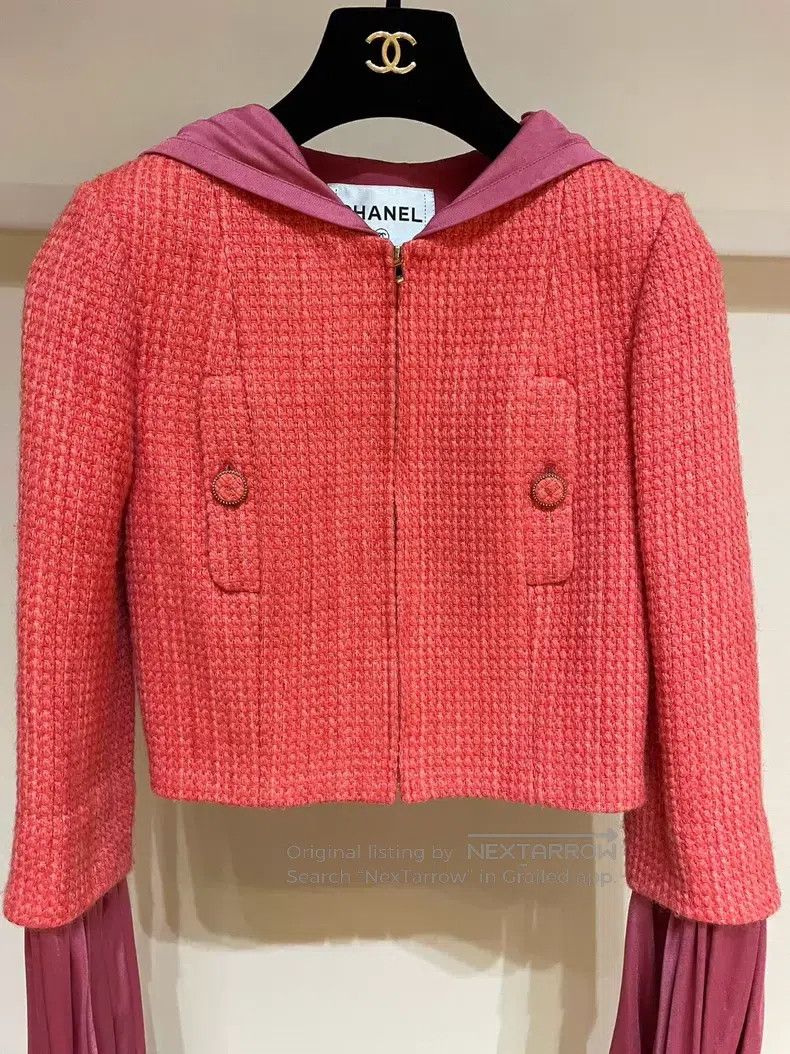 Chanel Chanel Watermelon red colour-blocked tweed hooded jacket Size XXS / US 00 / IT 34 - 2 Thumbnail