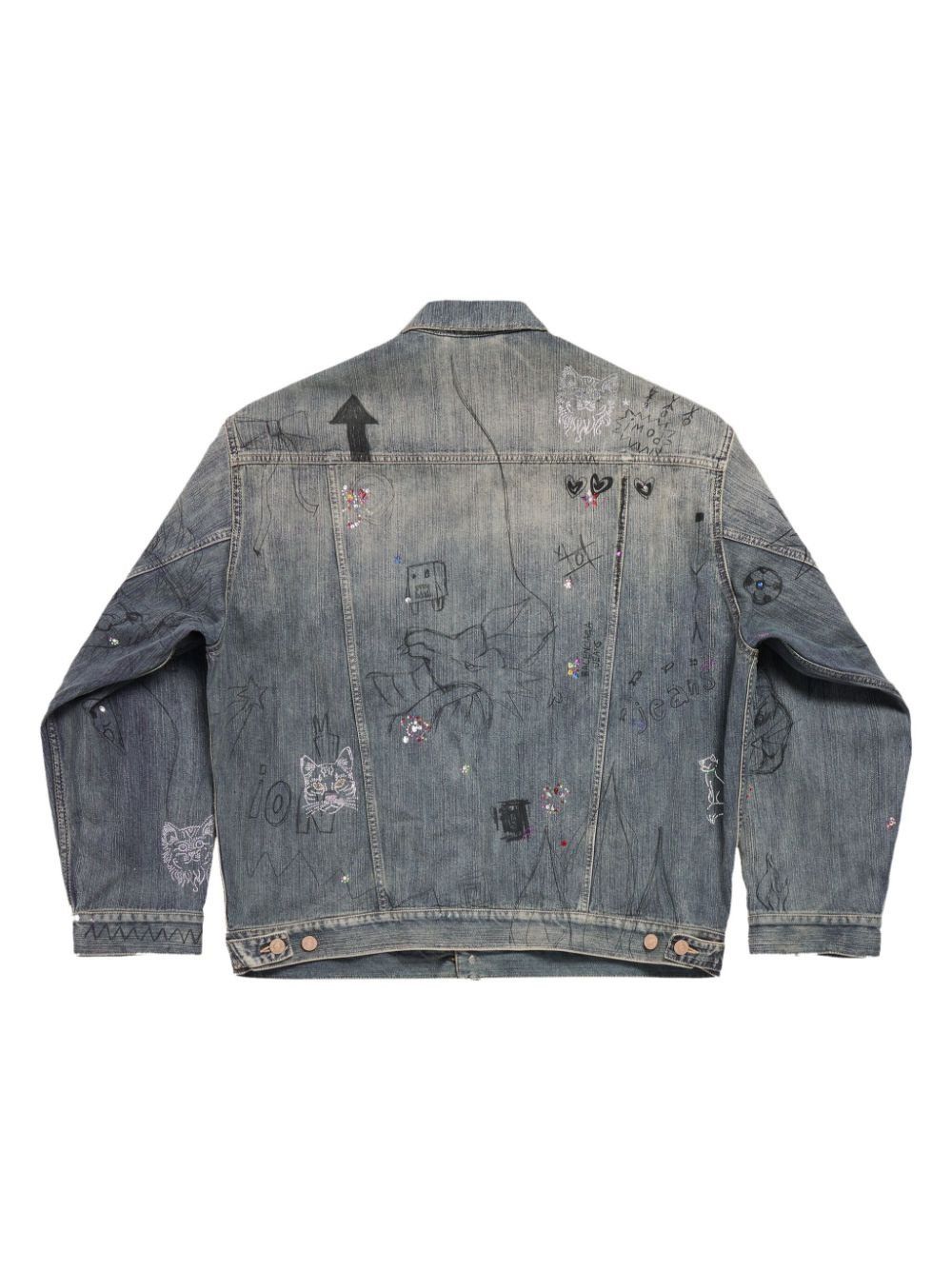 Balenciaga Balenciaga Rhinestones Scribble Denim Jacket Size US XL / EU 56 / 4 - 2 Thumbnail
