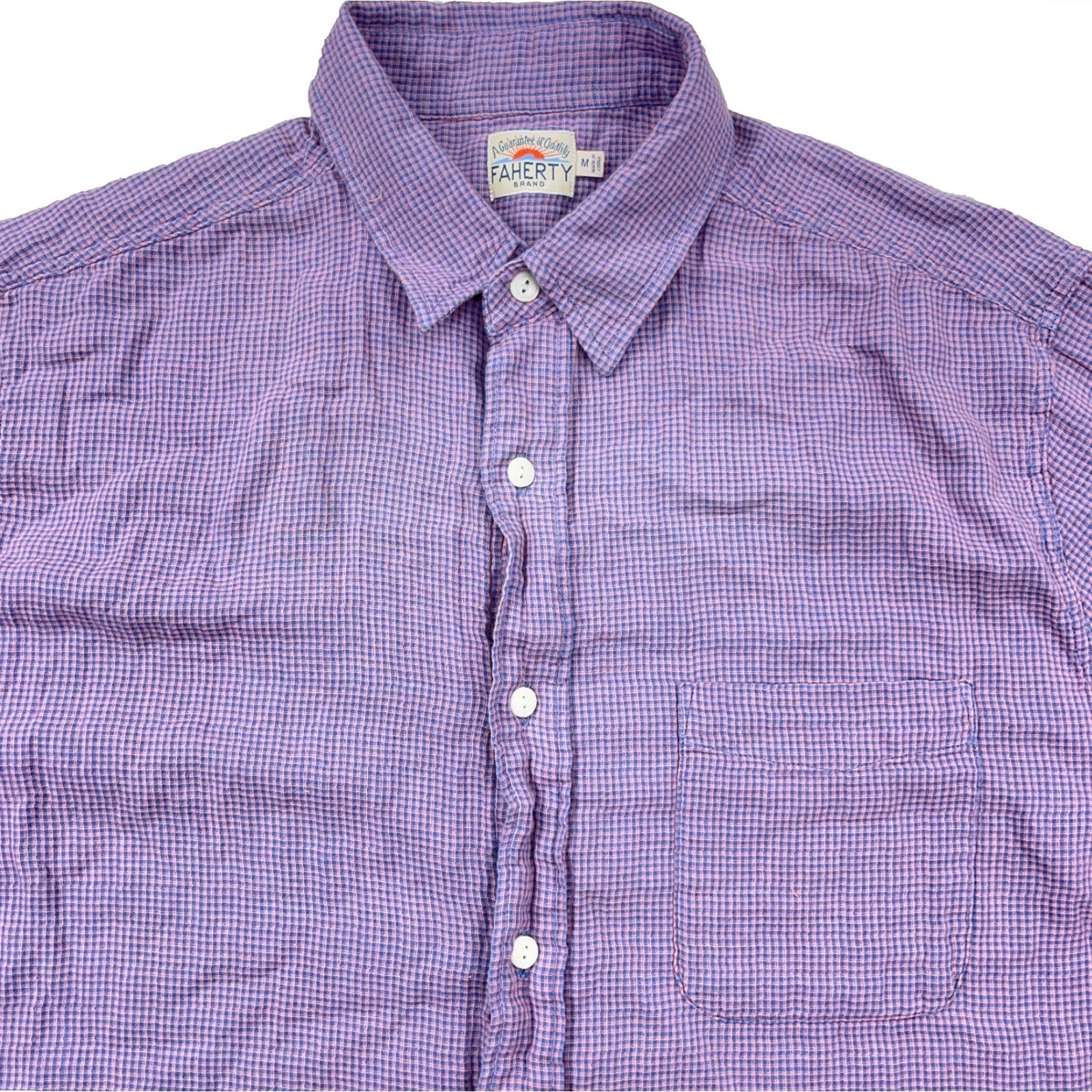 Faherty Faherty Men's Shirt Medium Pink Blue Plaid Button-Up Casual & Workwear All Seasons Size US M / EU 48-50 / 2 - 3 Thumbnail