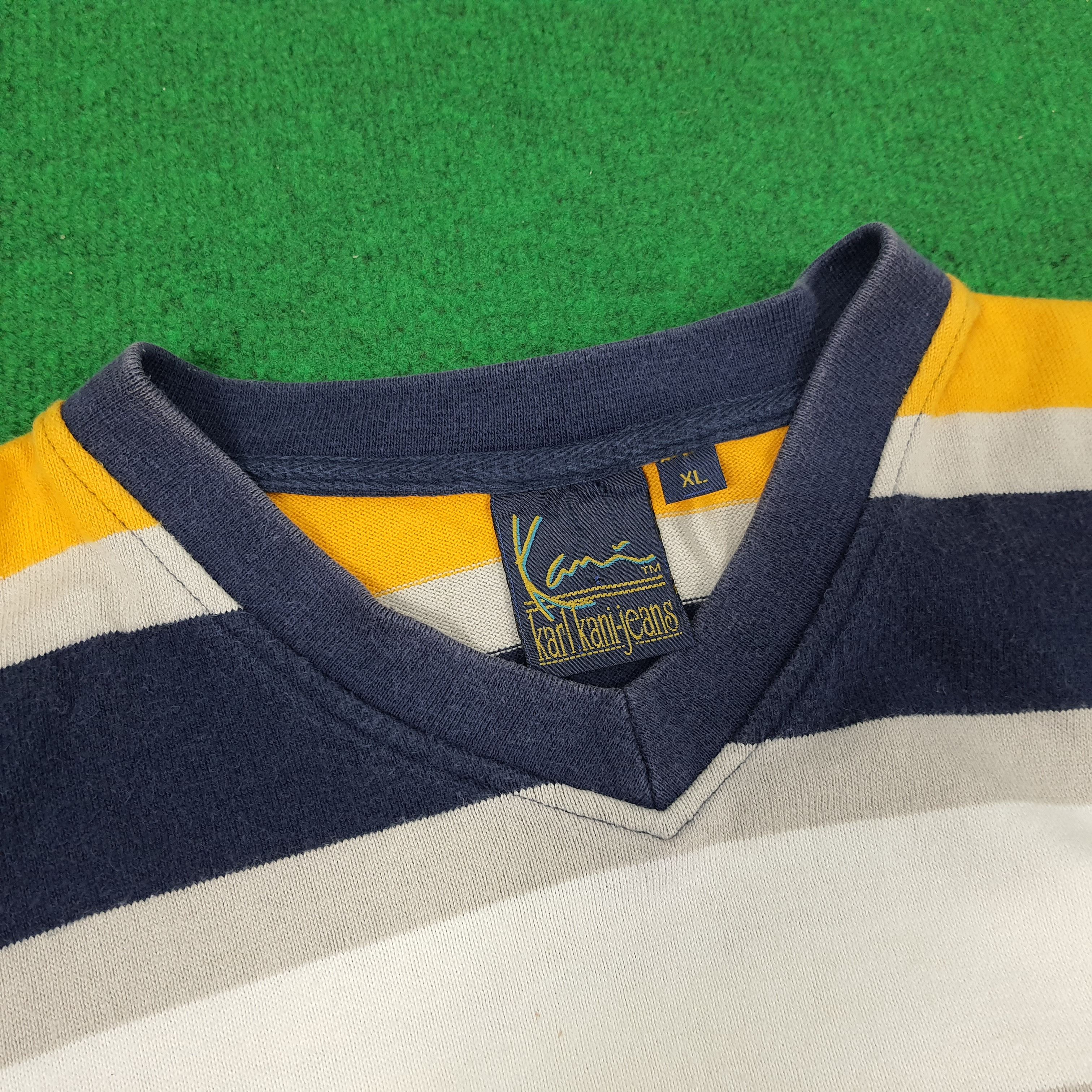 Karl Kani × Vintage Vintage Kani by Karl Kani Jeans Striped V Neck Tshirt Size US XL / EU 56 / 4 - 4 Thumbnail