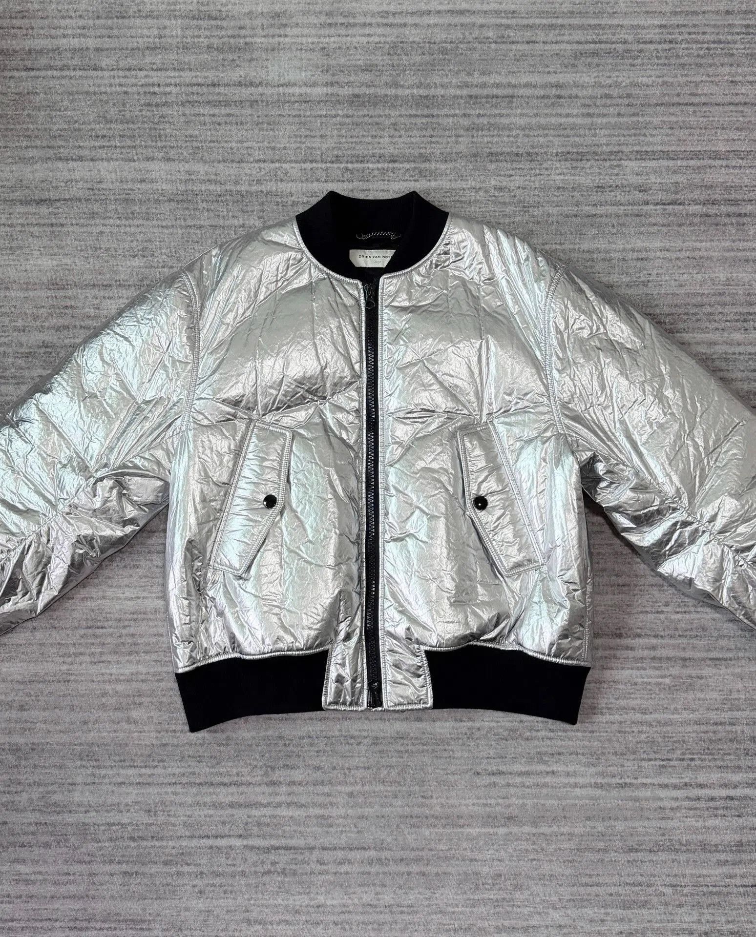 Dries Van Noten silver bomber jacket with back zipper. Size US L / EU 52-54 / 3 - 2 Thumbnail