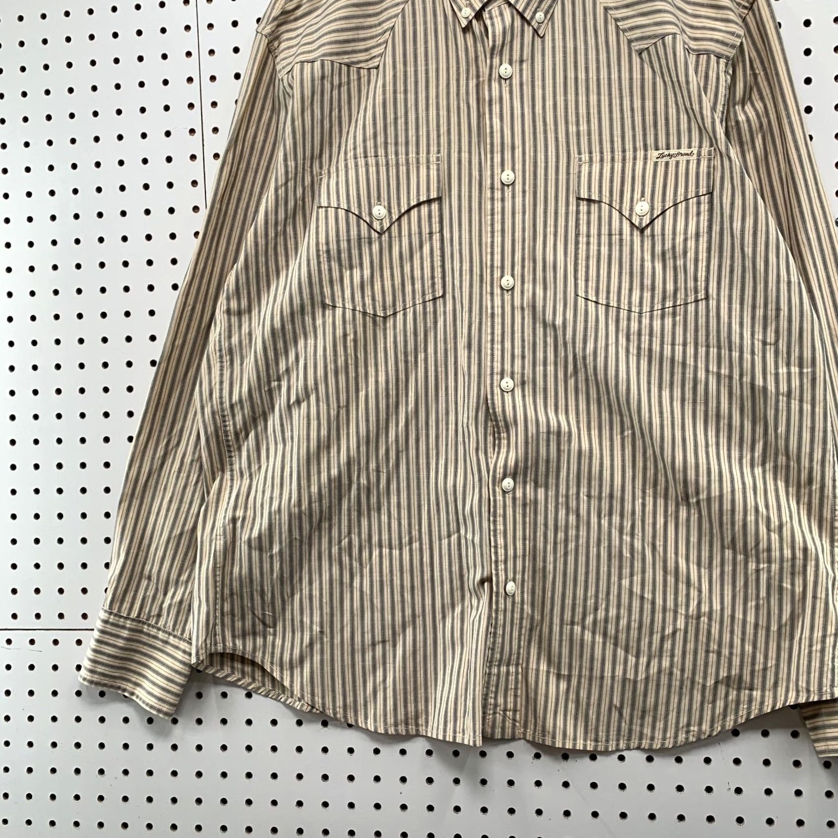 Lucky Brand Lucky Brand Western Snap Shirt Mens XL Beige Striped Long Sleeve Retro VIntage Size US XL / EU 56 / 4 - 6 Thumbnail