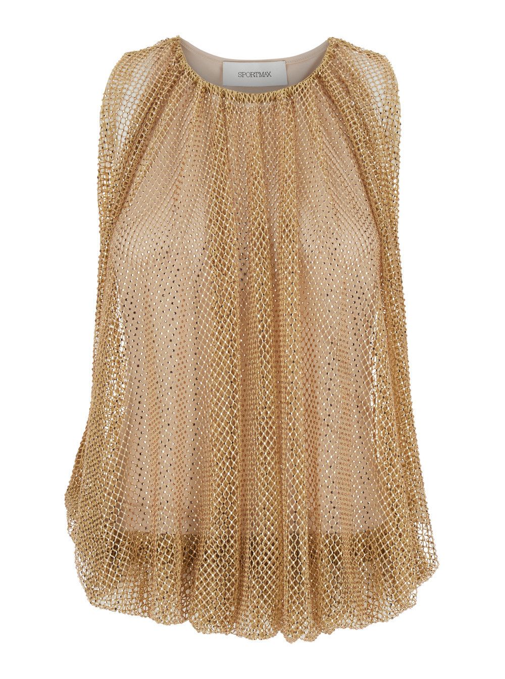 Sportmax Top with Mesh Design and All-Over Applied Rhinestones in Beige Fabric for Women Size M / US 6-8 / IT 42-44 - 1 Thumbnail