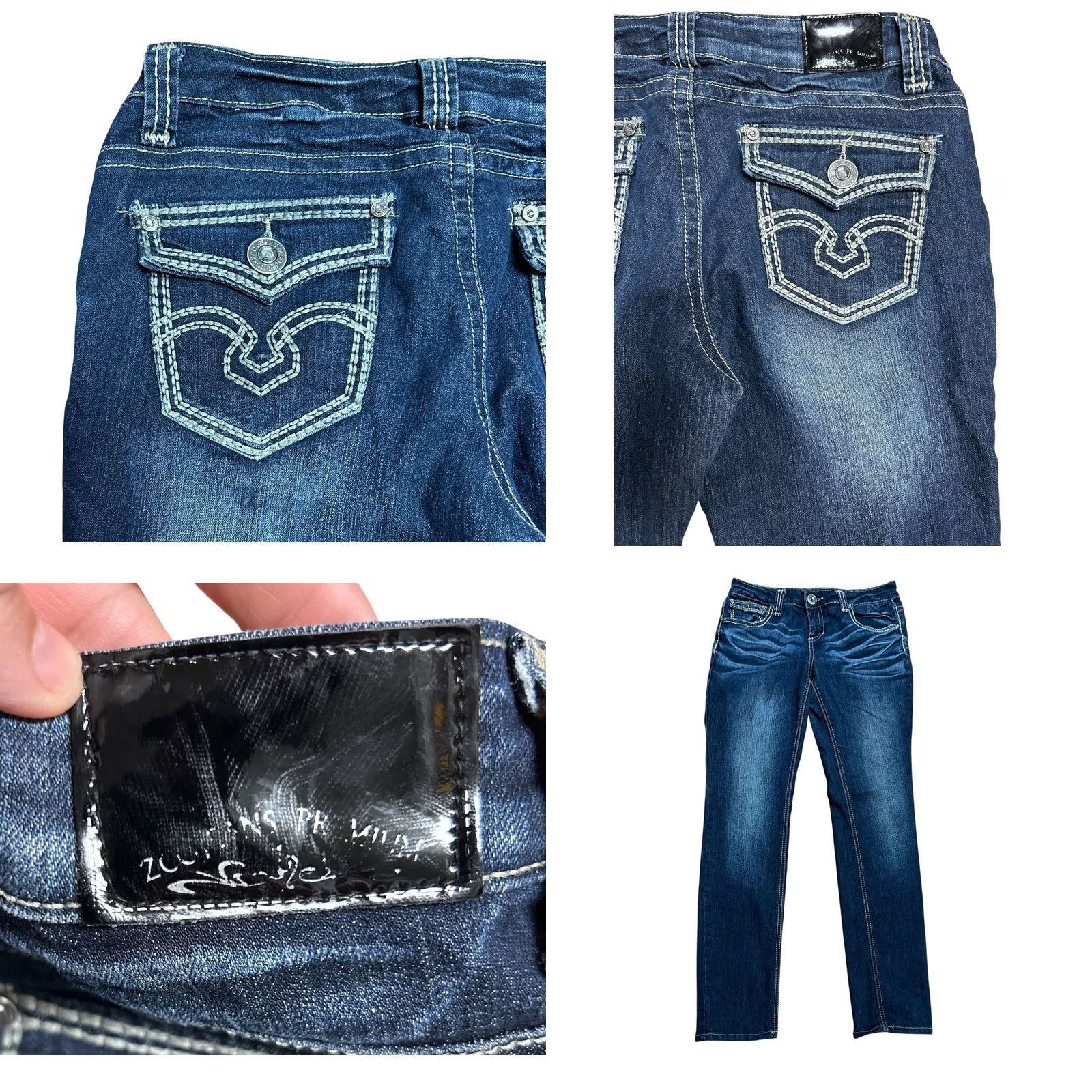 Denime ZCO Jeans Ladies Blue Distressed Embroidered Embellished Denim Jeans Size 11 Women’s Regular Bootcut 5-Pocket Cotton Blend Spandex Size 32" / US 10 / IT 46 - 11 Thumbnail