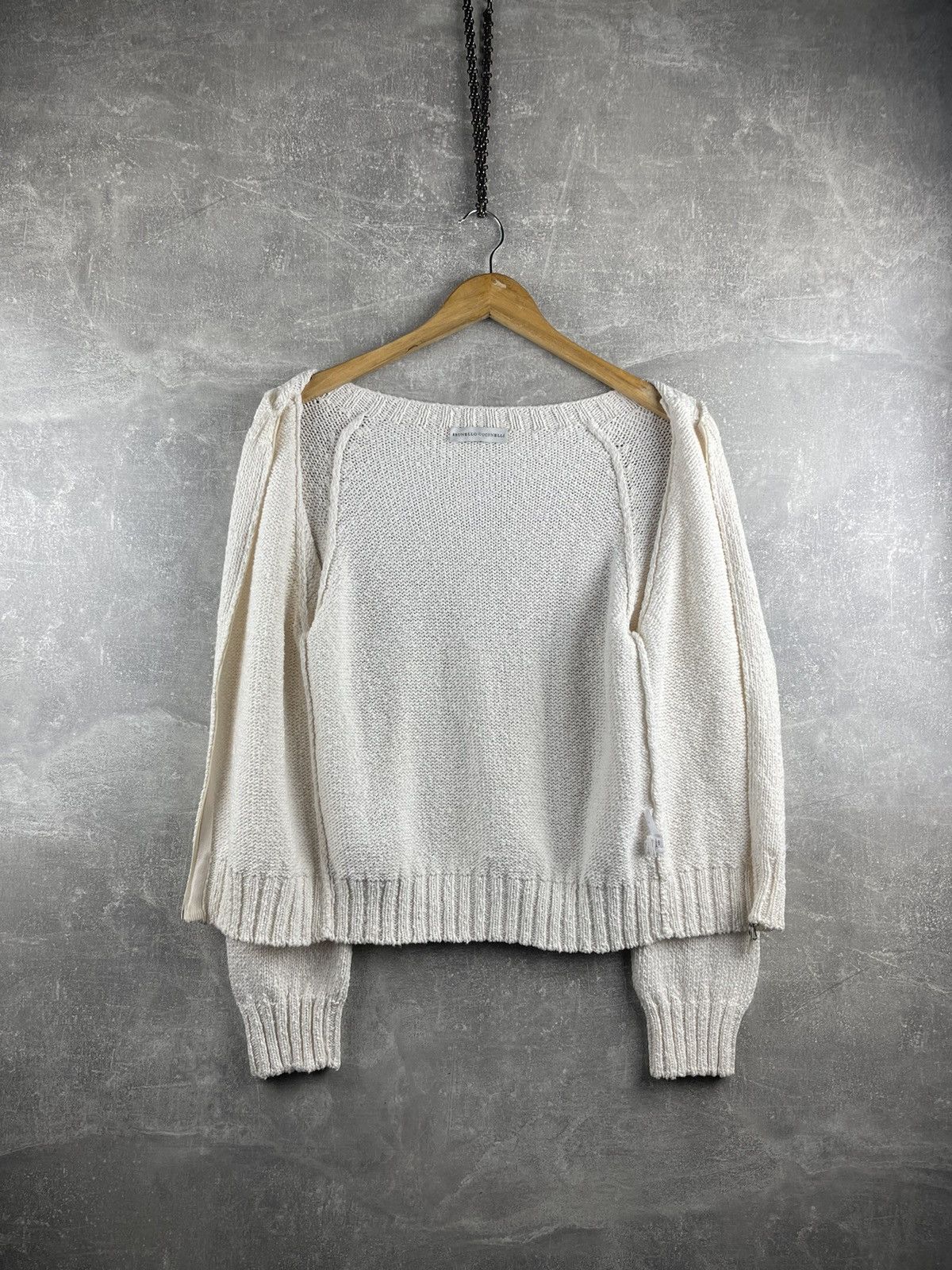 Brunello Cucinelli Brunello Cuccnelli Women's White Zip Sweater 100% Cotton Size L / US 10 / IT 46 - 5 Thumbnail
