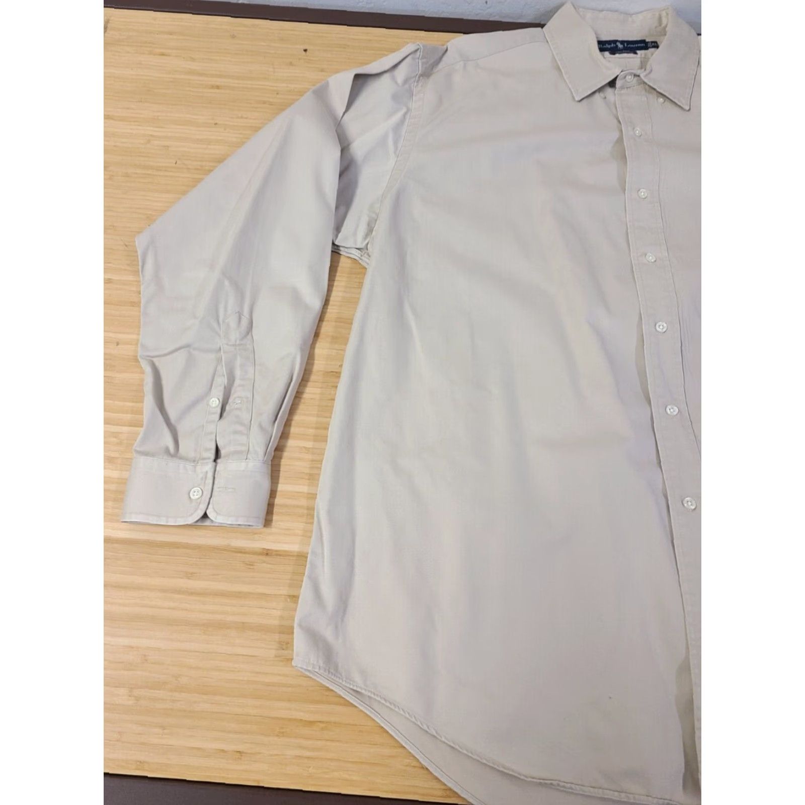 Polo Ralph Lauren Polo Ralph Lauren Blake Long Sleeve Button-Up Dress Shirt XL Beige Men's Button-Down Collar Logo Regular Knit Cotton Size 46R - 4 Thumbnail
